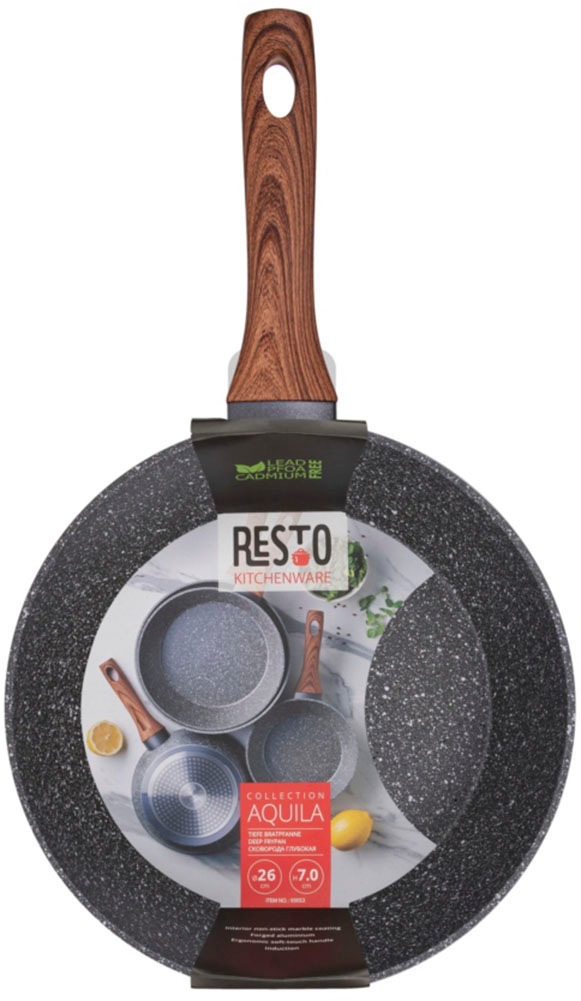 RESTO Kitchenware Bratpfanne »Aquila, tiefe Schmorpfanne langlebig und spülmaschinenfest«, Aluminium, (1 tlg.), mit ergonomischem weichem Griff in Holzoptik