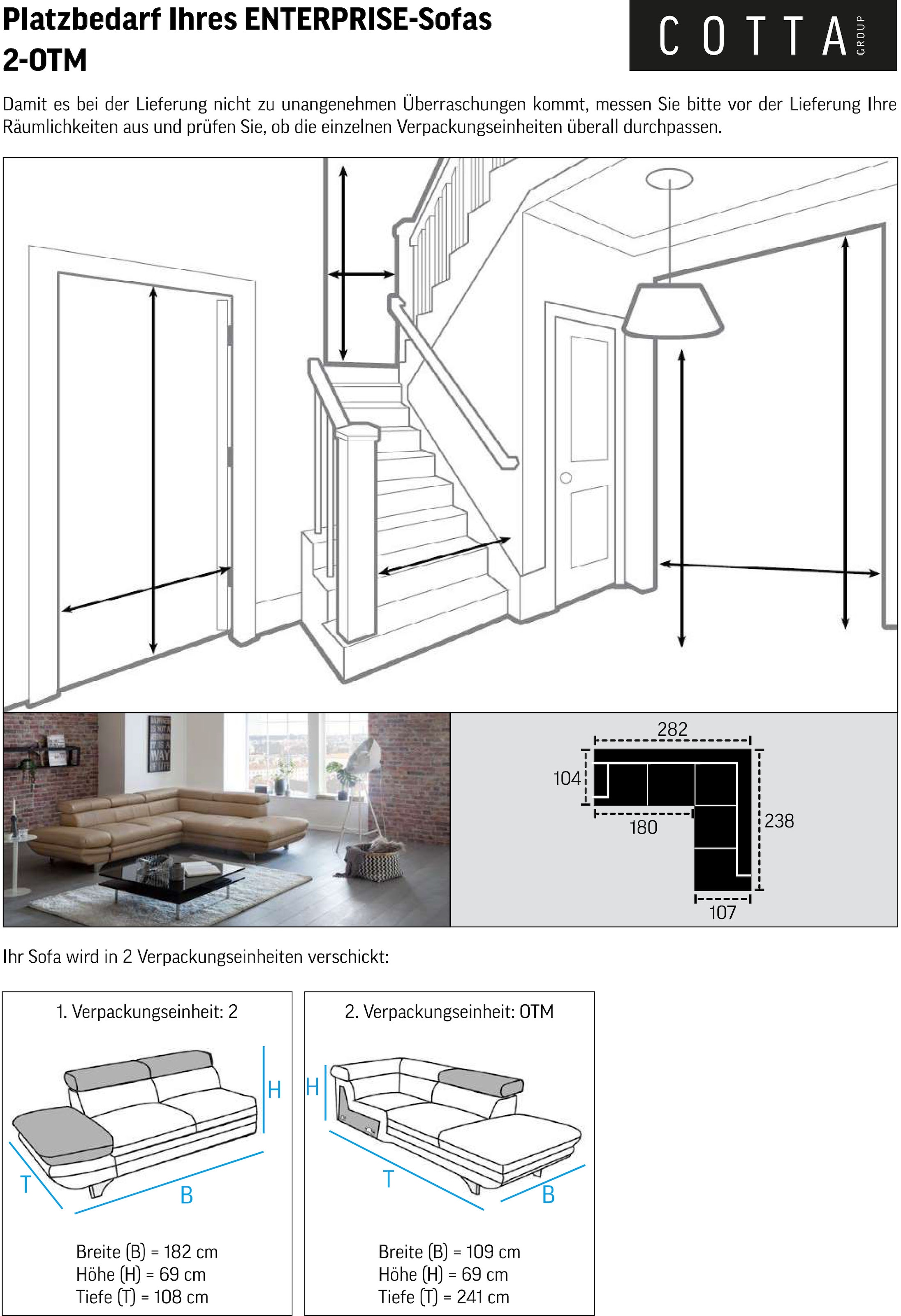 COTTA Ecksofa »Enterprise L-Form« mit Arm- & Kopfteilverstellung, wahlweise mit Bettfunktion