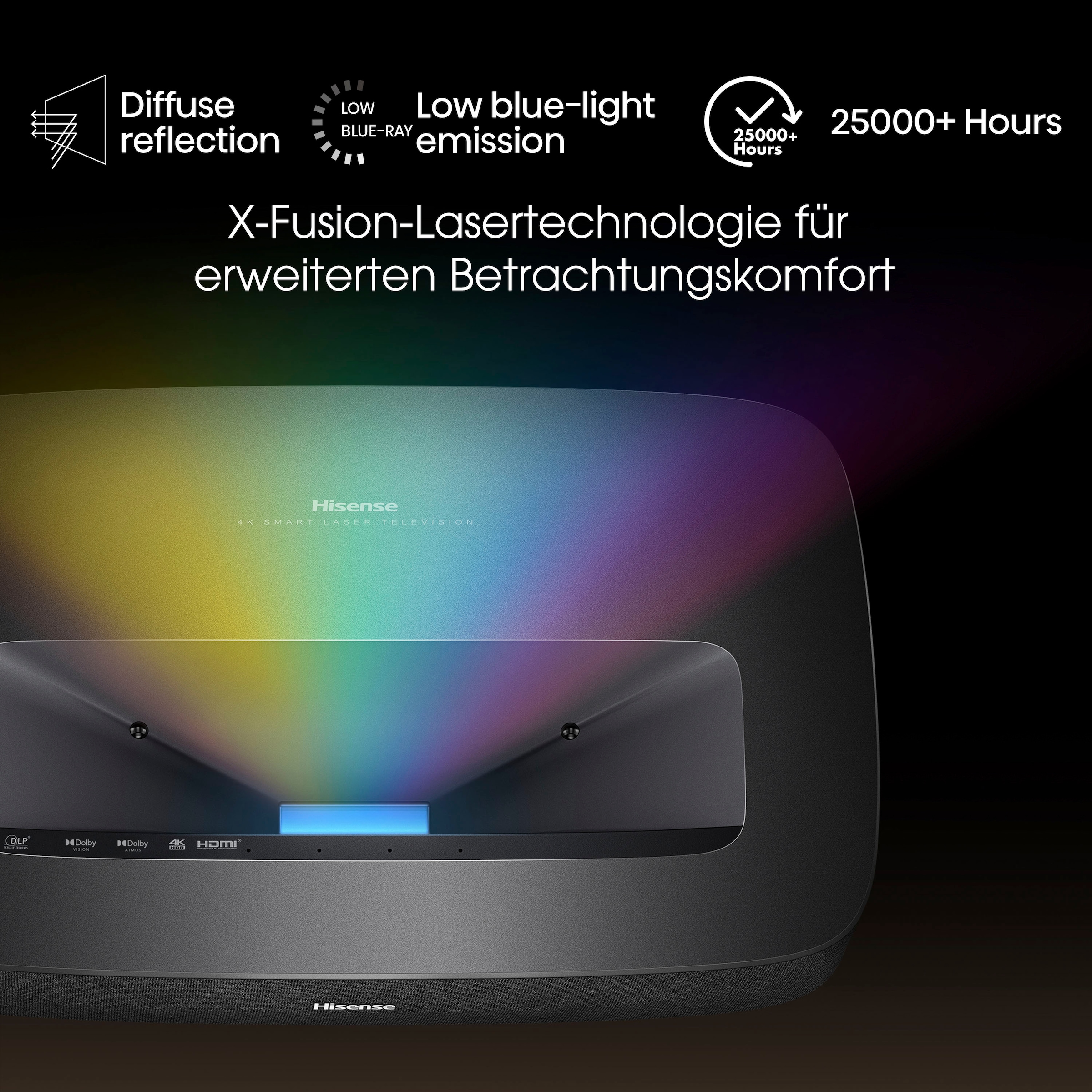 Hisense DLP-Beamer »Hisense 90L5HD Daylight Screen (90 Zoll) Laser Projektor«, 4K, HDR, Game Mode, Dolby Atmos