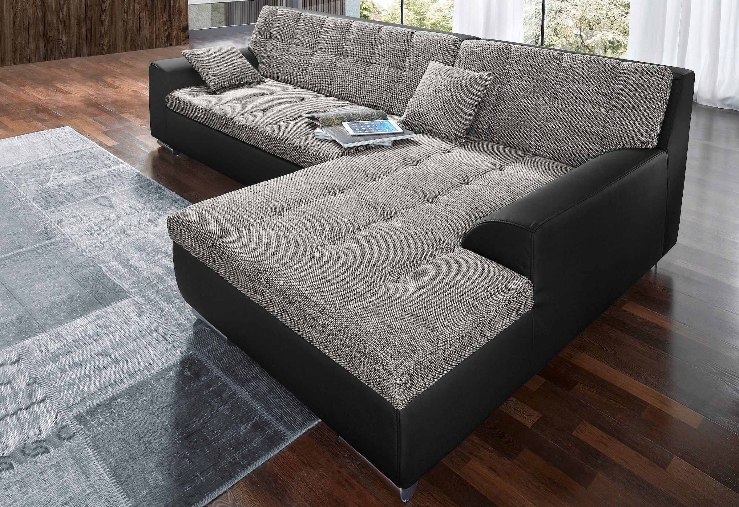 DOMO collection Ecksofa "TREVISO viele Bezüge, auch in Cord, L-Form, 267x178 cm" wahlw. mit Bettfunktion, inkl. Zierkissen, Unser Dauertiefpreis