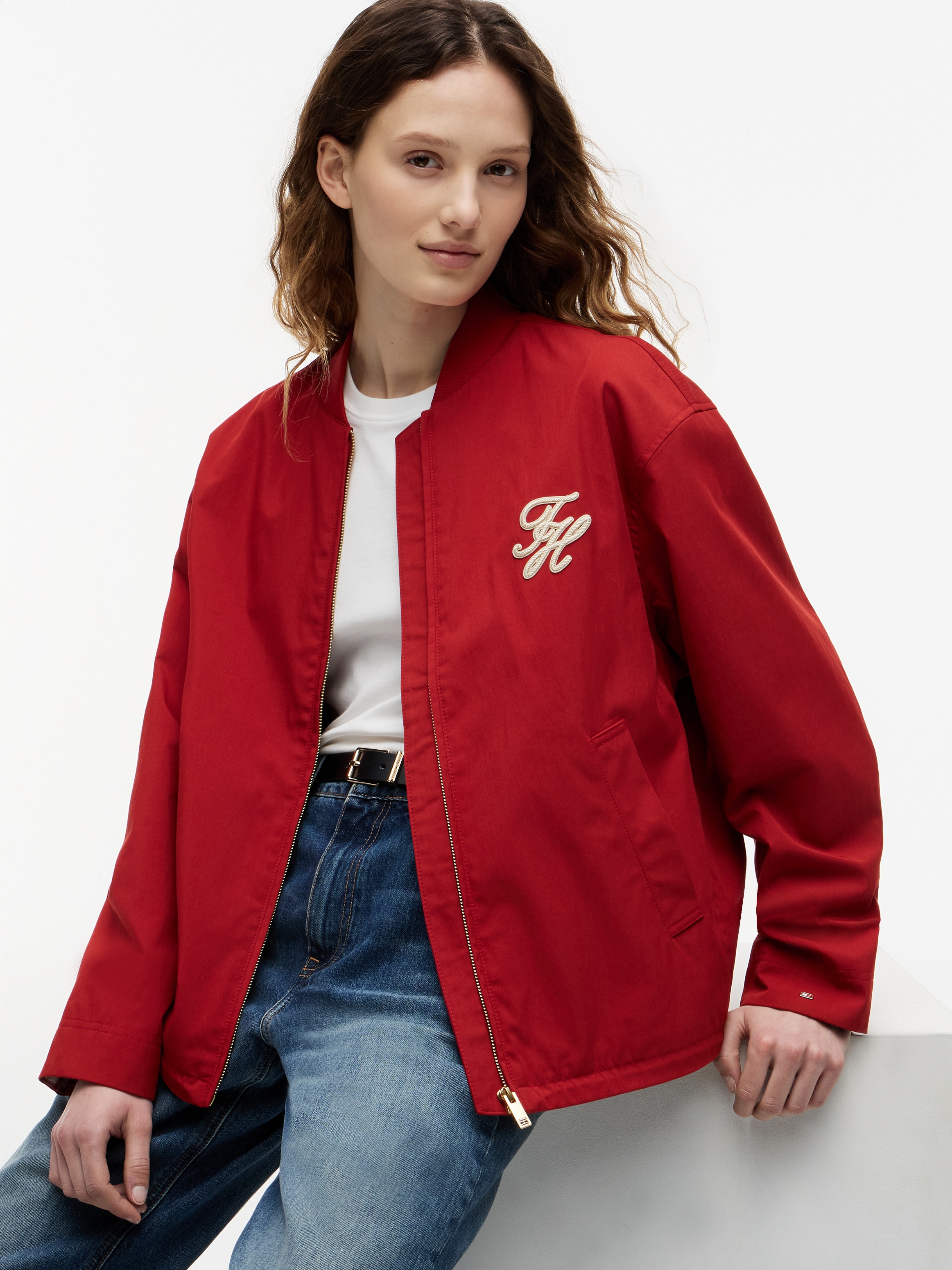 Tommy Hilfiger Bomberjacke »COTTON BOMBER« ohne Kapuze Baumwollmischung, mit Logostickerei