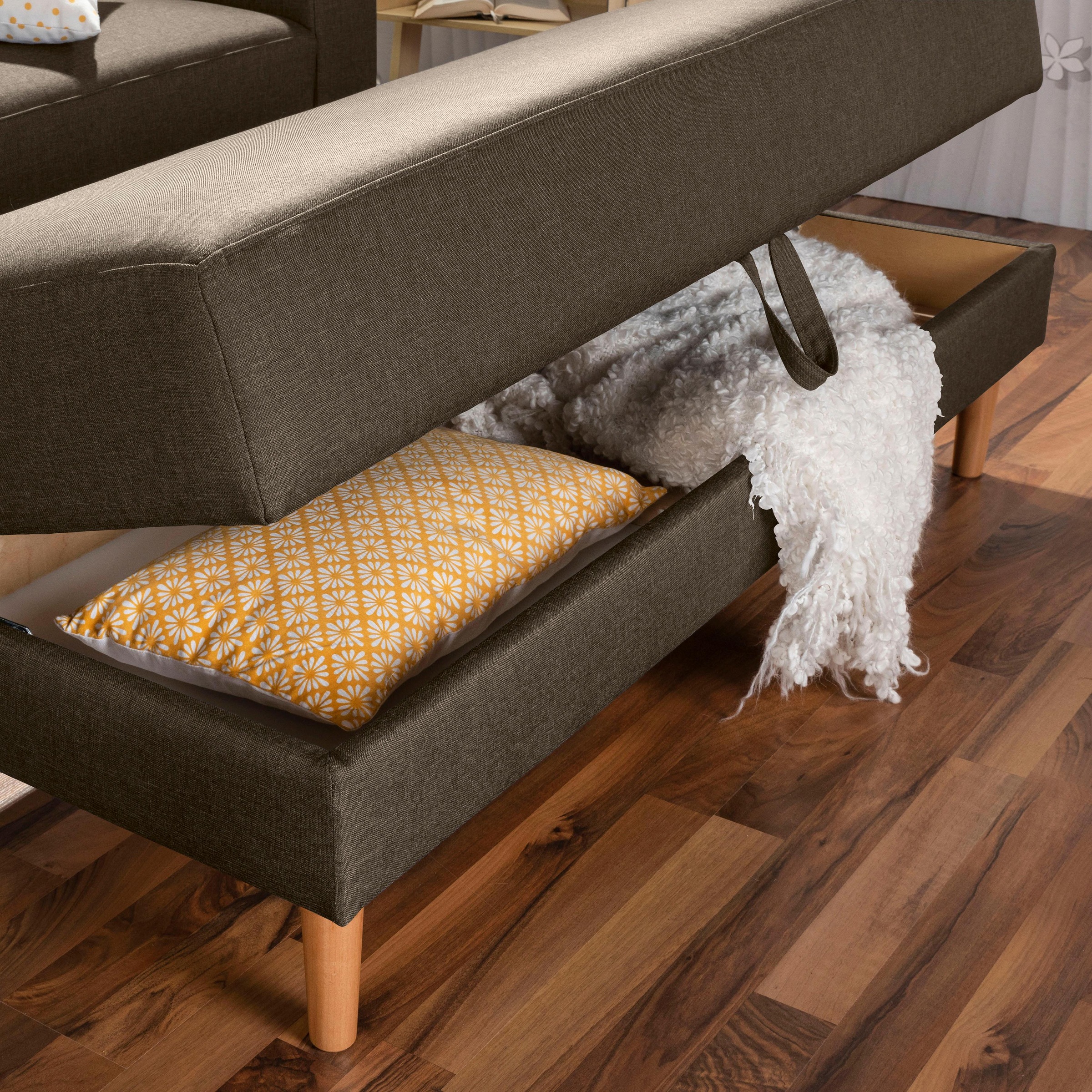 Max Winzer® Ecksofa »Just Chill«, Schlafsofa mit Recamiere, Rückenverstellung, inklusive Stauraumhocker