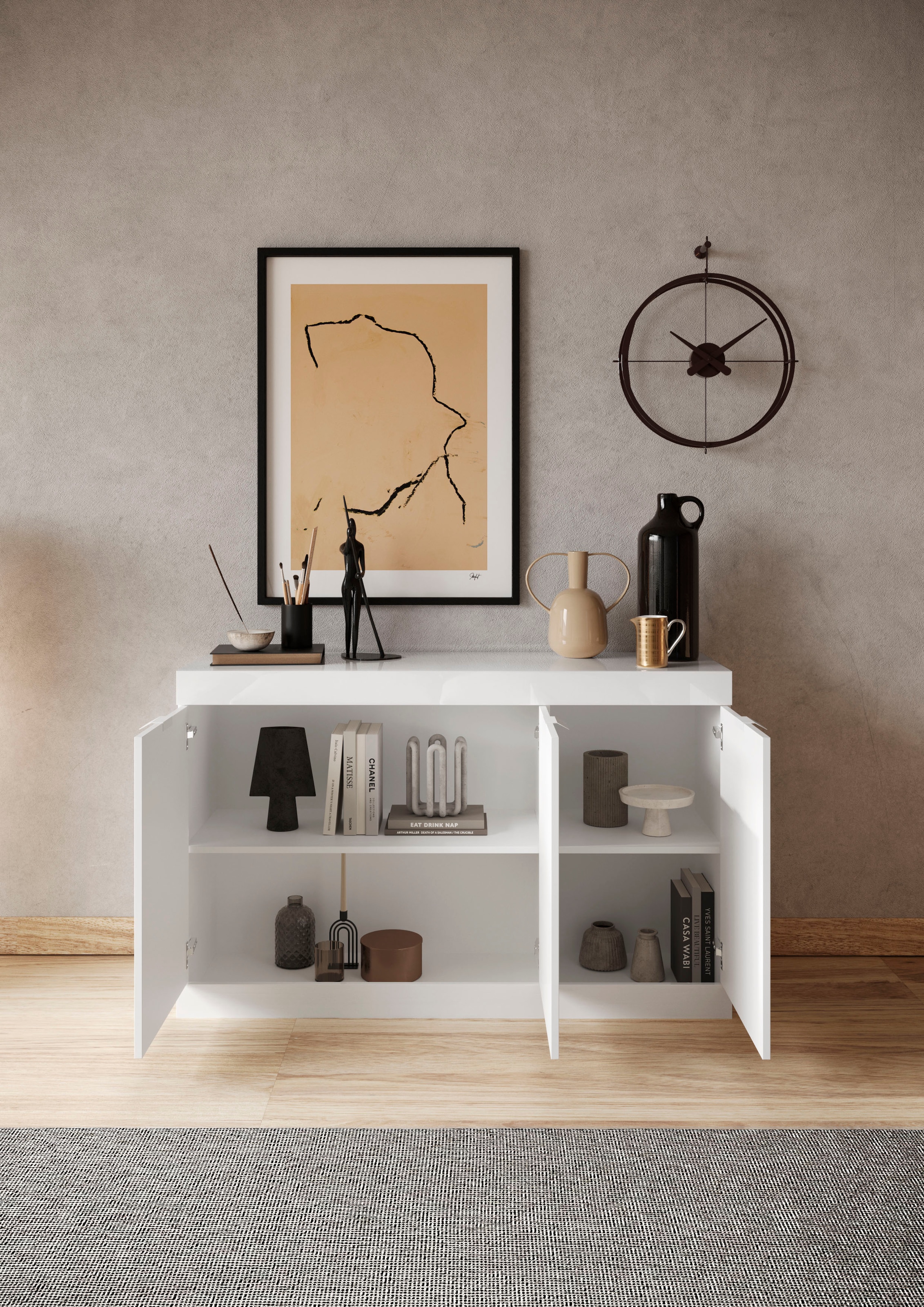 INOSIGN Sideboard »Slim«, Breite 136 cm, weiß Hochglanz Lack