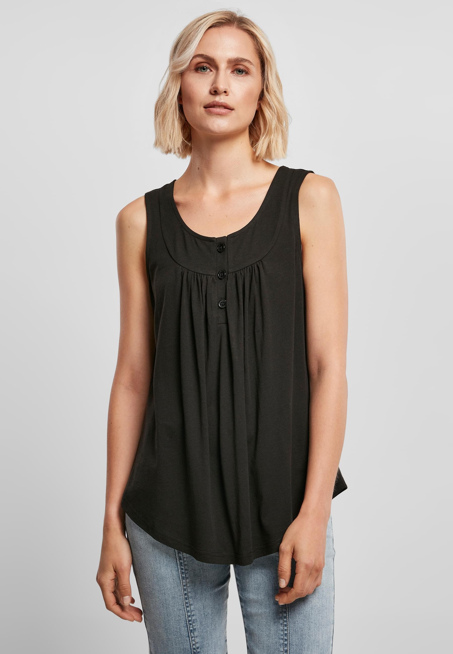 URBAN CLASSICS Muskelshirt »Urban Classics Damen Ladies Viscose Button Up Top«, (1 tlg.)
