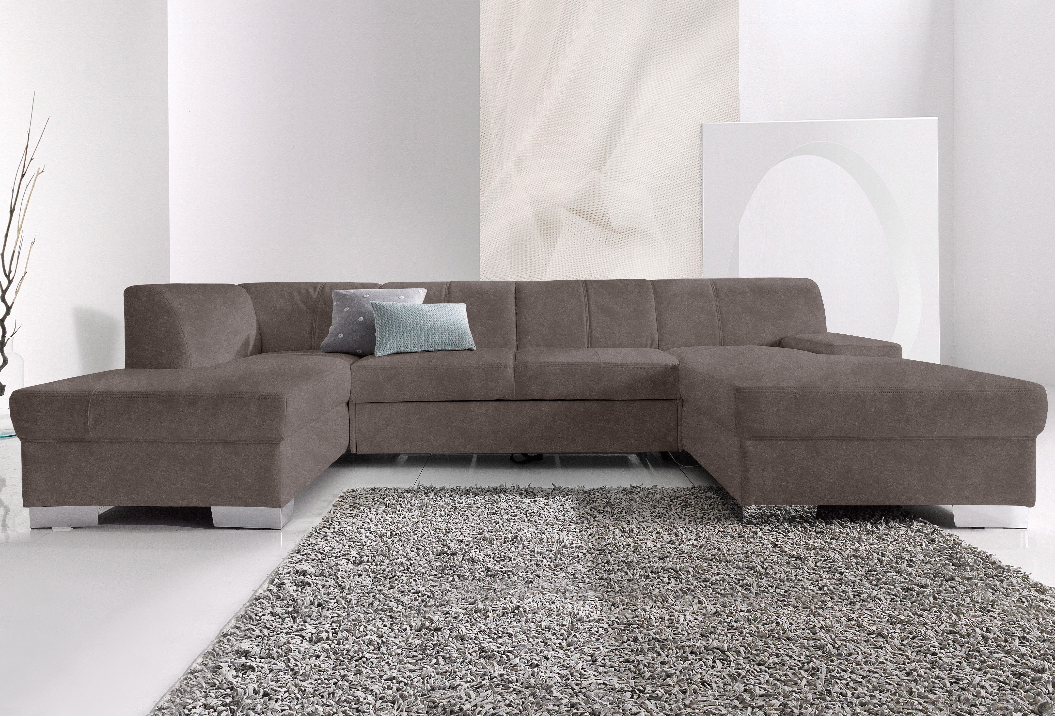 DOMO collection Wohnlandschaft "Star, zeitloses und elegantes Design, viel Platz, Breite 304cm, U-Form" fester Sitzkomfort, wahlweise mit Bettfunktion
