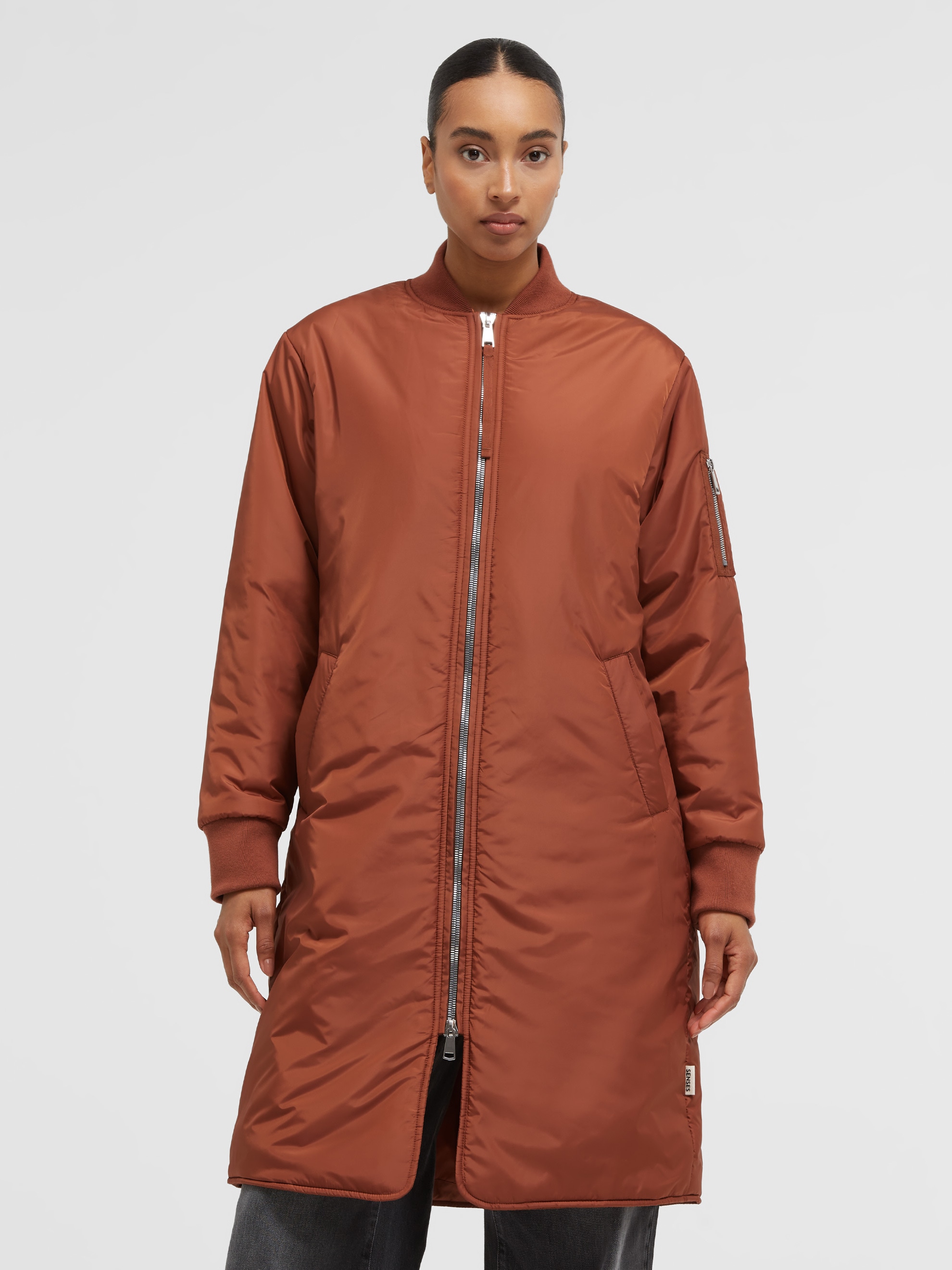 SENSES.THE LABEL Langjacke ohne Kapuze mit Zwei-Wege-Reißverschluss