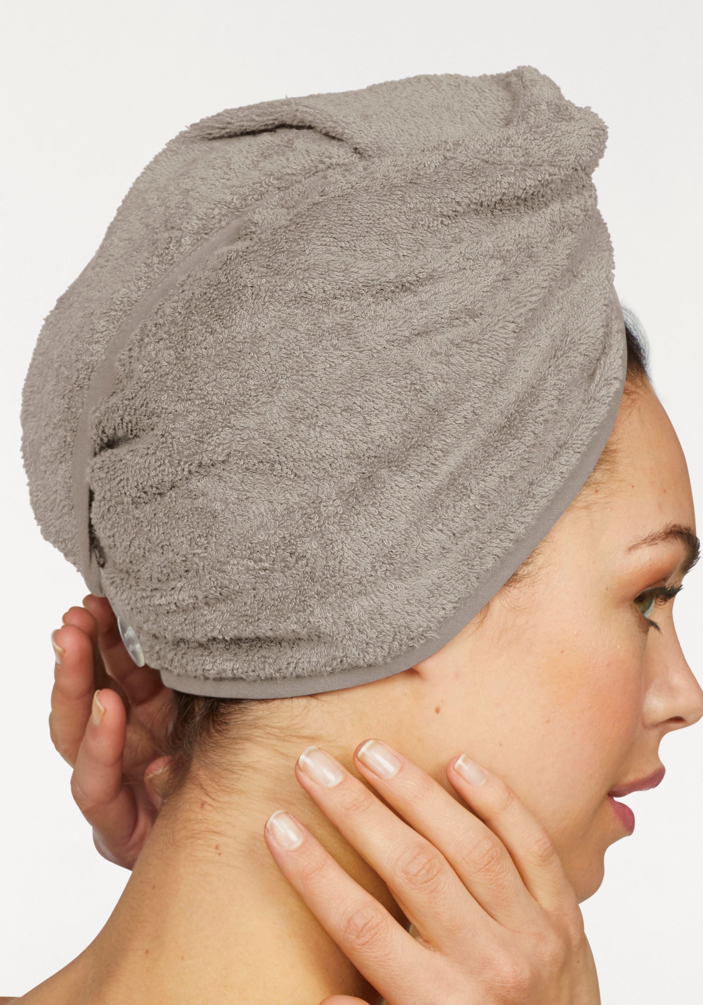 my home Turban-Handtuch | Haar-Handtuch einfarbiges BAUR »Juna«, Stück), Hinterkopf am Knopfverschluss mit ( (2 St.), 2