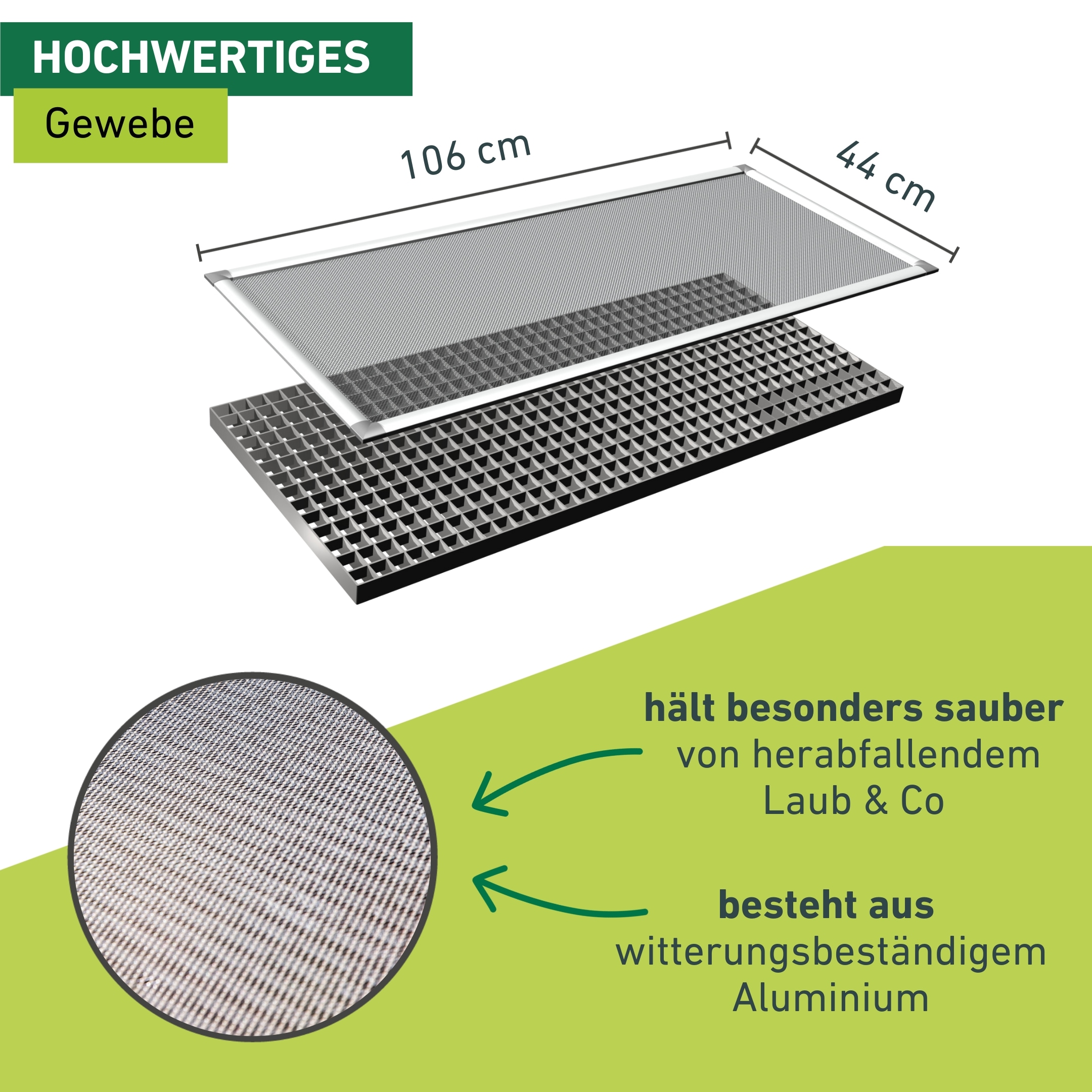 Windhager Lichtschachtabdeckung »zuverlässiger Schutz vor Laub, Schädlingen, Kellerschacht Abdeckung« 1 Stk. tlg. individuell kürzbar, Rahmen und Gewebe aus Aluminium, 44 x 106 cm