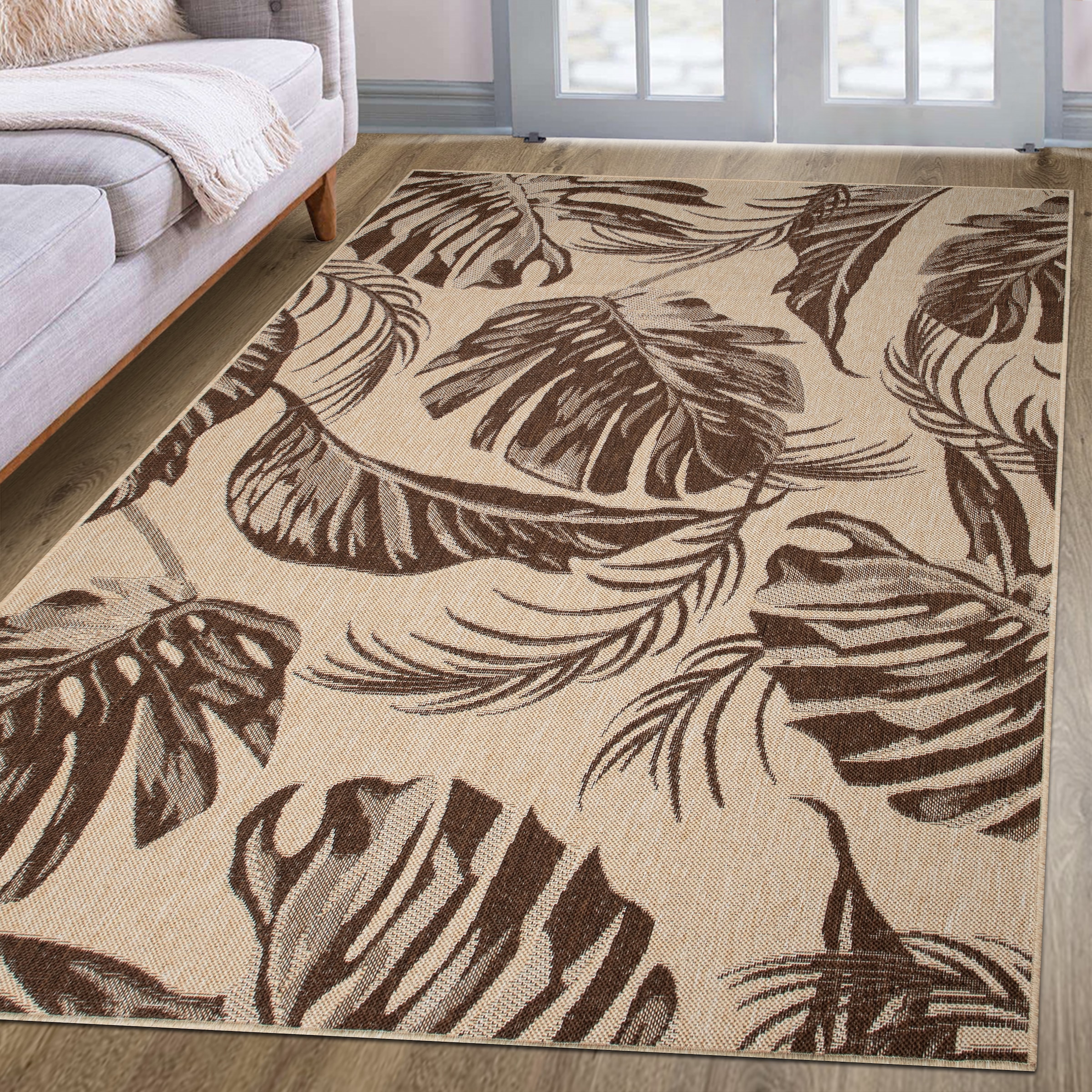 Bruno Banani Teppich »Larral, Blätter-Design auch für Balkon und Terrasse«, rechteckig, 3 mm Höhe, In- und Outdoor geeignet, Wetterfest & UV-beständig