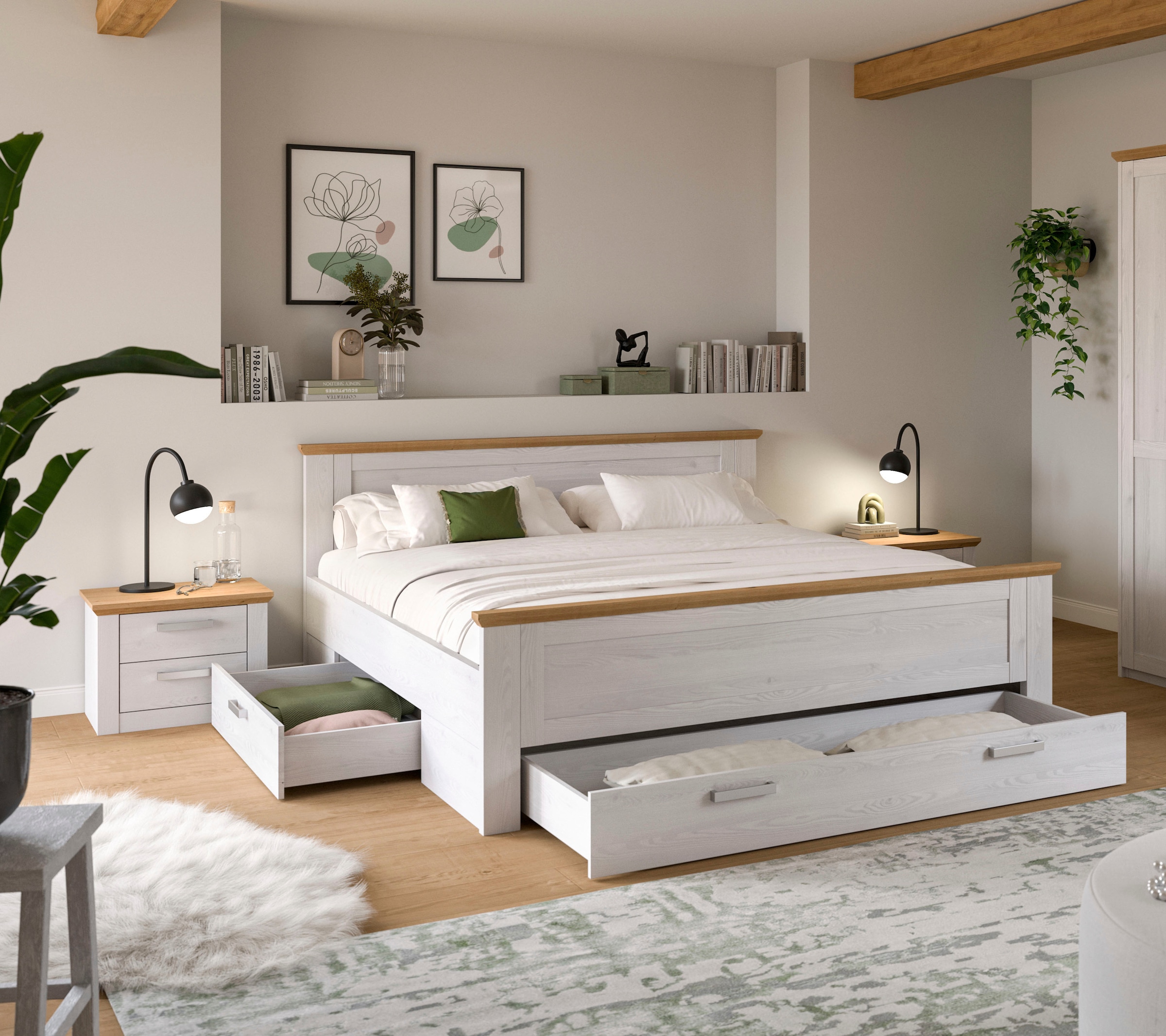 Home affaire Schlafzimmer-Set »COSENZA, TOPSELLER!, 3-teilig, Stauraumbett & 2x Nachttisch« Matratzengröße 180x200 cm, viel Stauraum, ohne Lattenrost & Matratze, 3 tlg. tlg. Schlafzimmer, Schlafen, Set, Kombination, Bettanlage