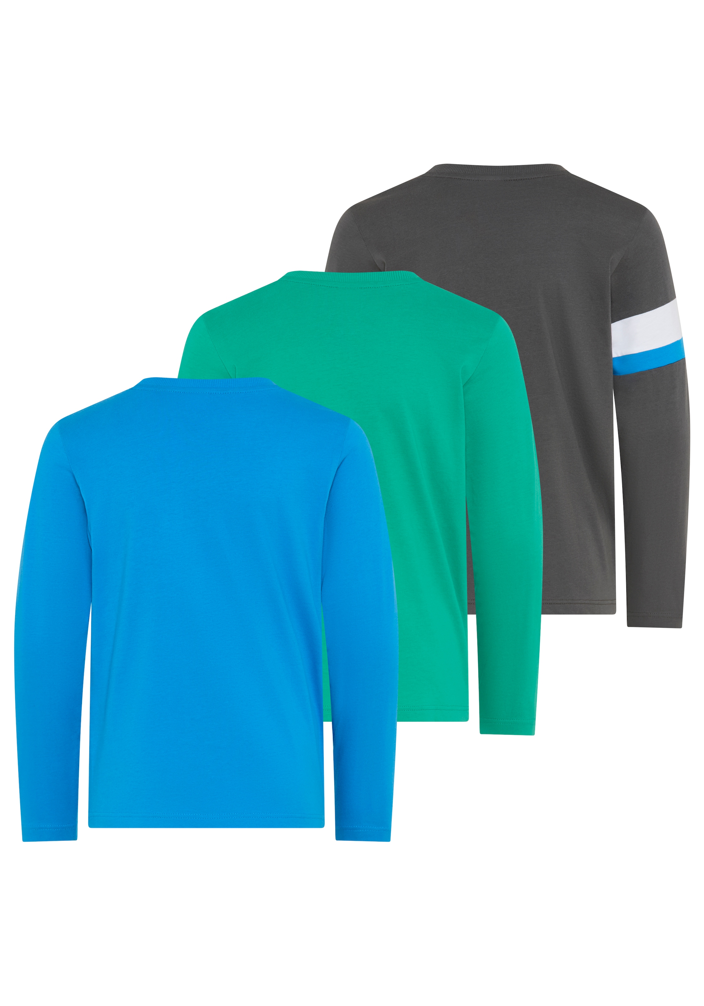 Scout Langarmshirt »3er Packung Shirt mit Kontrast-Einsätzen« Packung, 3,  3 Shirts, jedes Langarmshirt ein Style für sich