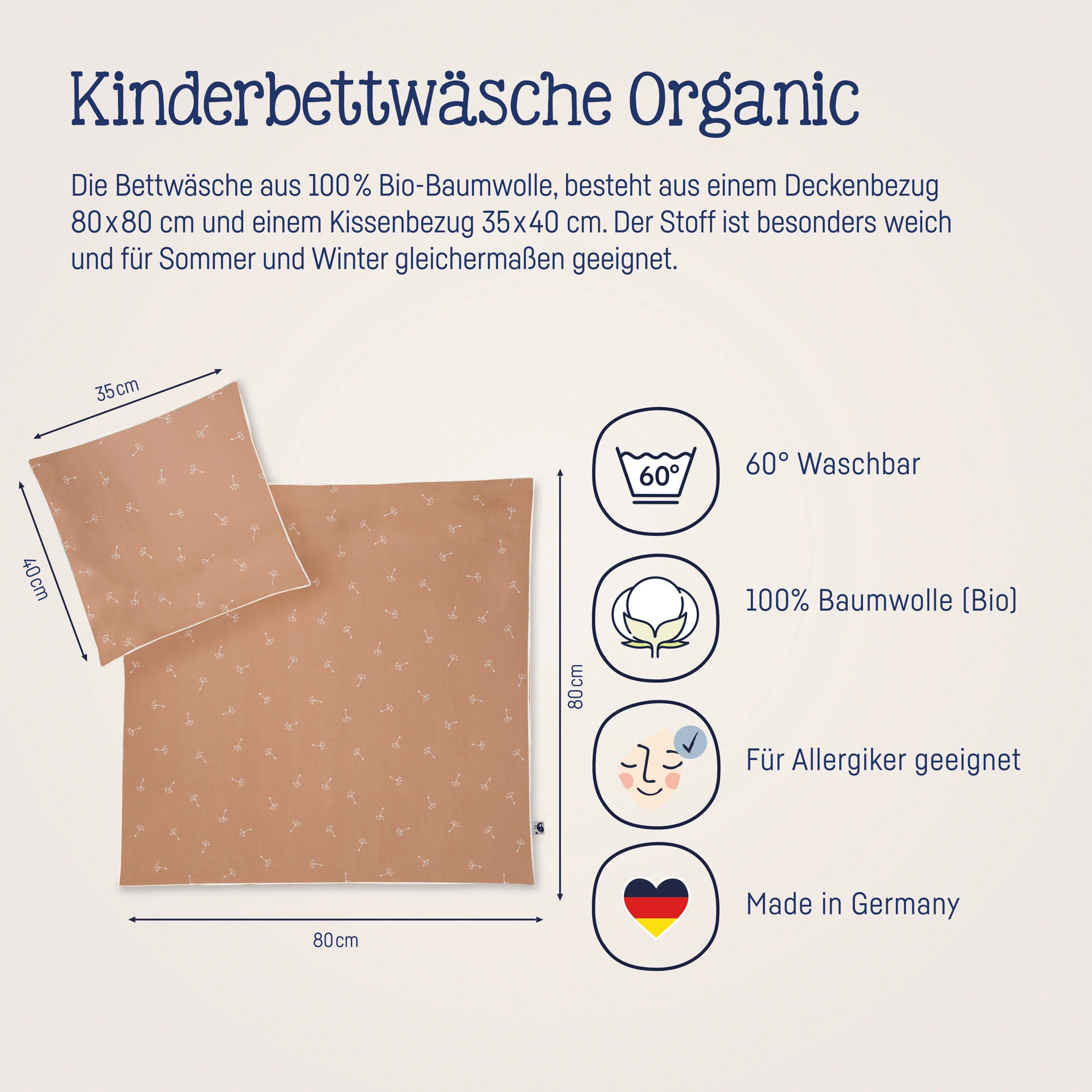 Julius Zöllner Kinderbettwäsche »Baby- und Kinderbettwäsche aus 100% Bio-Baumwolle«, erhältlich in den Größen 80x80+35x40cm und 100x135+40x60cm