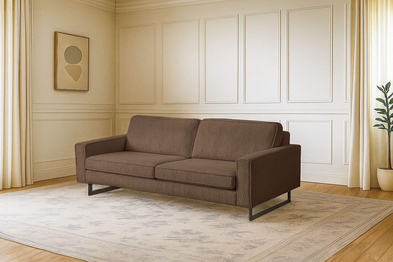 OTTO home 3-Sitzer "Maxi-Ausführung Pinto, 236 cm, Cord, Chenille, Lederoptik" mit Keder, schwarze Metallfüße, Wellenunterfederung