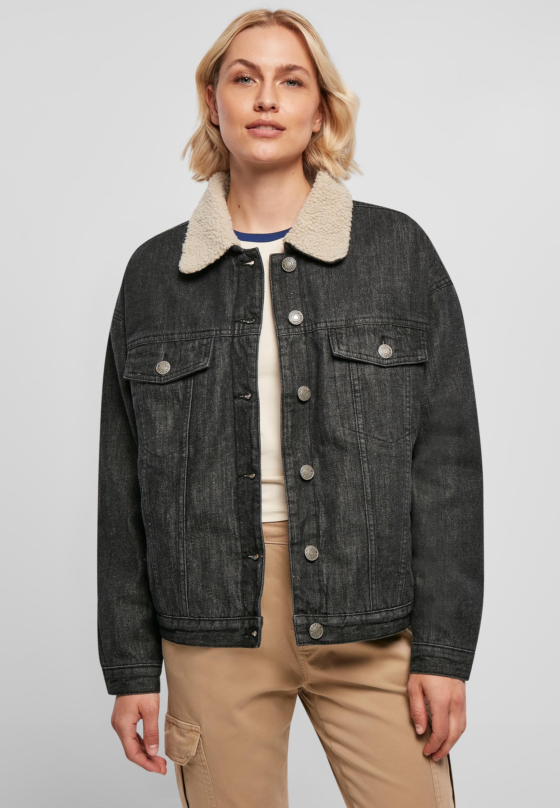 URBAN CLASSICS Jeansjacke »Urban Classics Damen Ladies Oversized Sherpa Denim Jacket«, (1 St.), ohne Kapuze