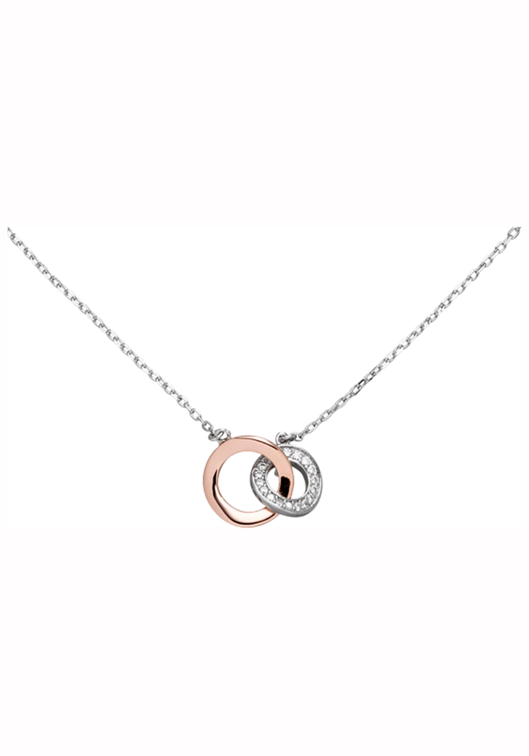 JOBO Kette mit Anhänger, 925 Silber bicolor mit 18 Zirkonia 45 cm