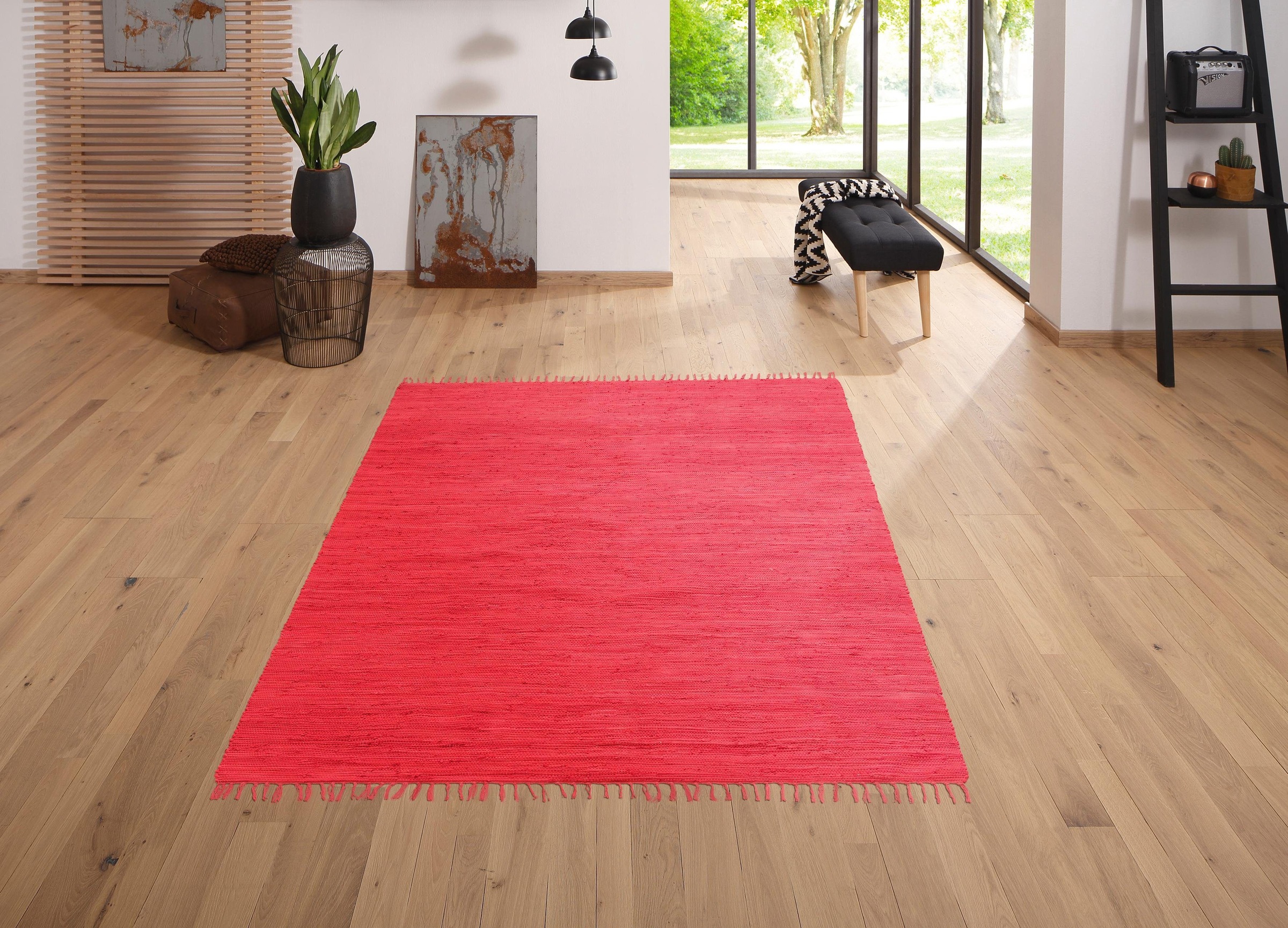 my home Teppich "Ares" rechteckig 5 mm Höhe Uni Farben, handgewebt, mit Fra günstig online kaufen