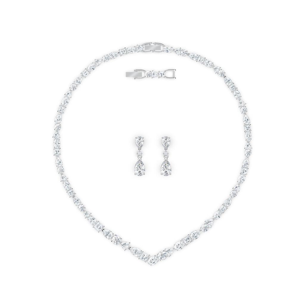 Swarovski Ohrring und Ketten Set »Tennis Deluxe V Mixed, weiss, rhodiniert, 5575495«, (Set, 4 tlg.)