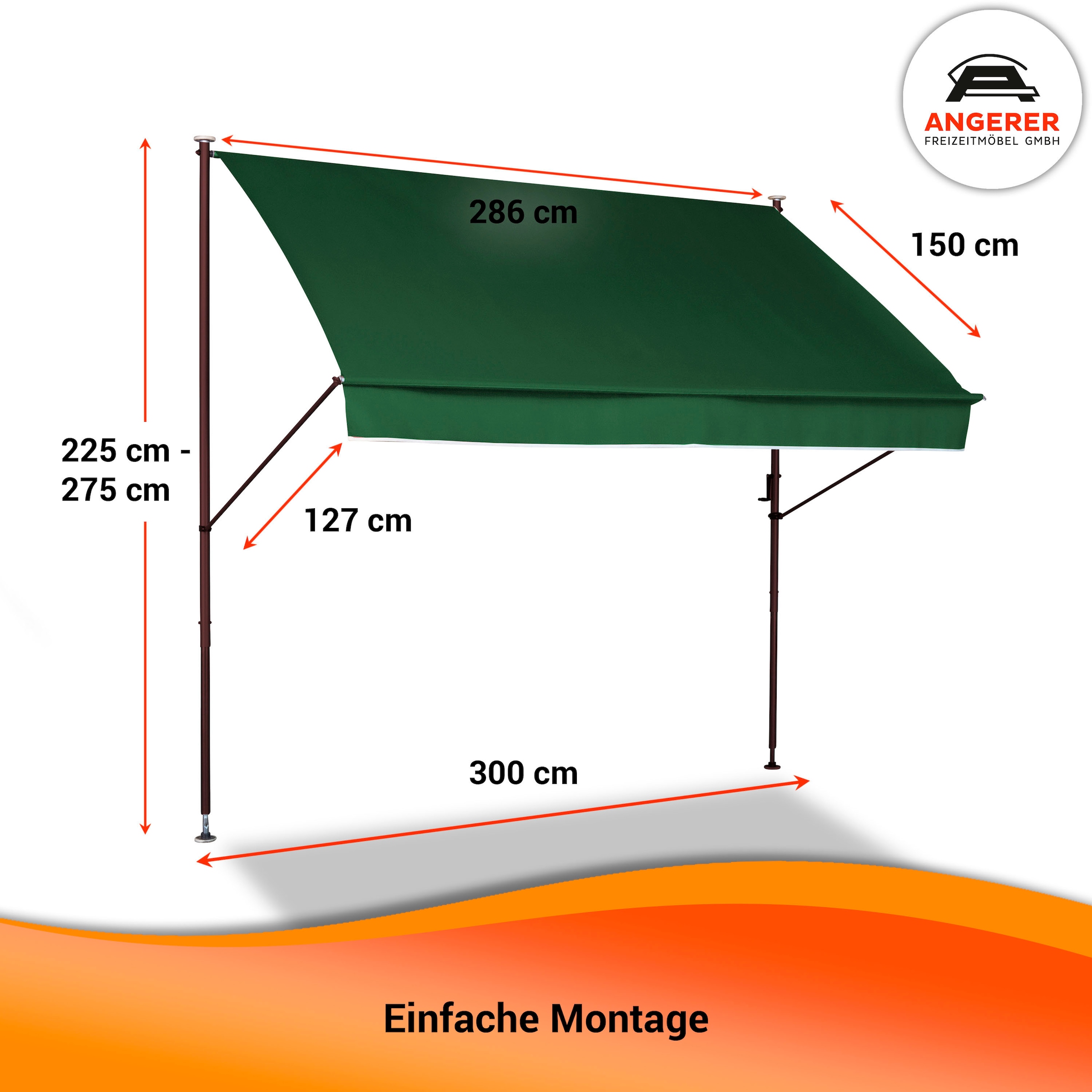 Angerer Freizeitmöbel Klemmmarkise »Style«, BxH: 300 x 225-275 cm, Ausfall 150 cm