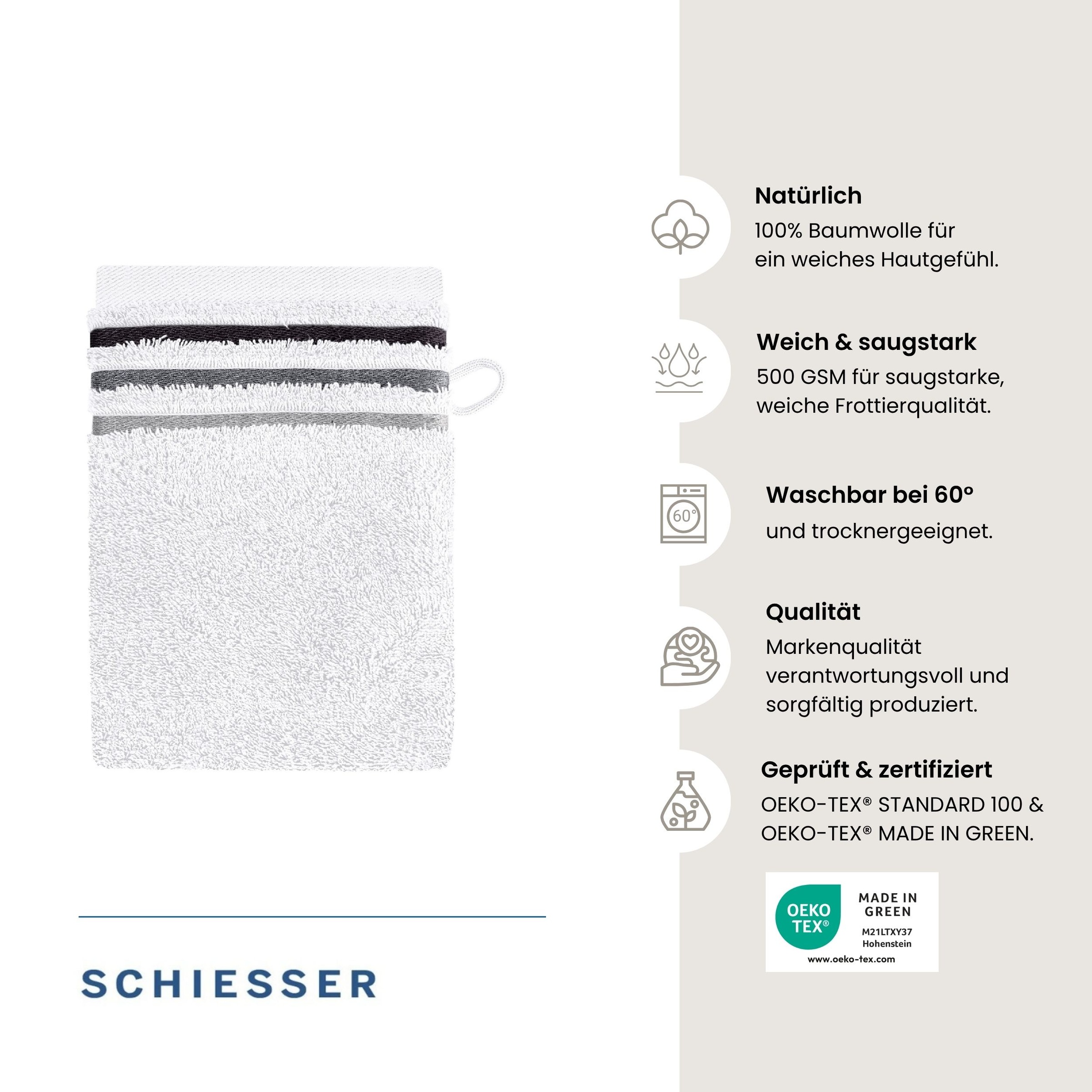 Schiesser Waschhandschuh "Skyline Color aus 100 % Baumwolle mit eleganter Streifenbordüre" OEKO-TEX MADE IN GREEN