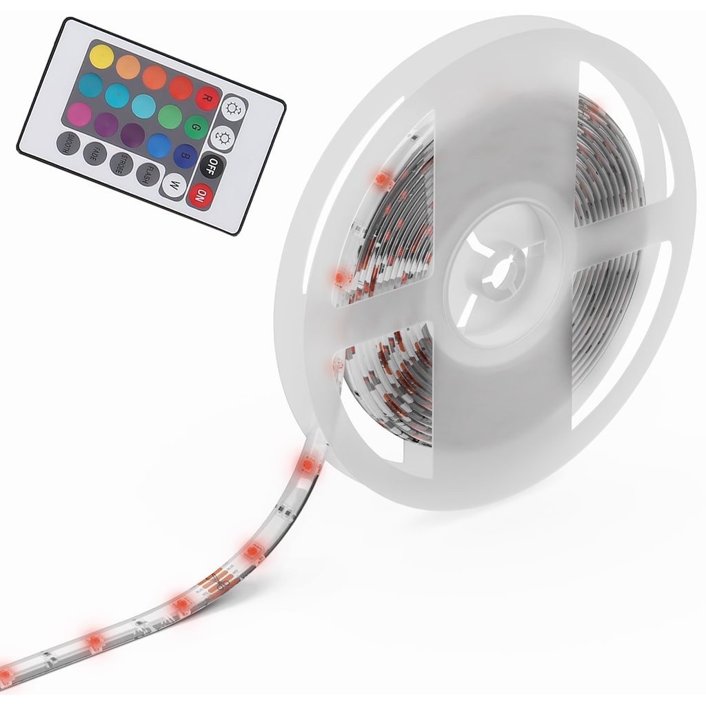 B.K.Licht LED Stripe, RGB-LED Flexband 5 Meter, inkl. 150 x RGB-LED je 0,16 Watt, Gesamtwatt 24 Watt, inkl. IR Fernbedienung, Farbwechsler