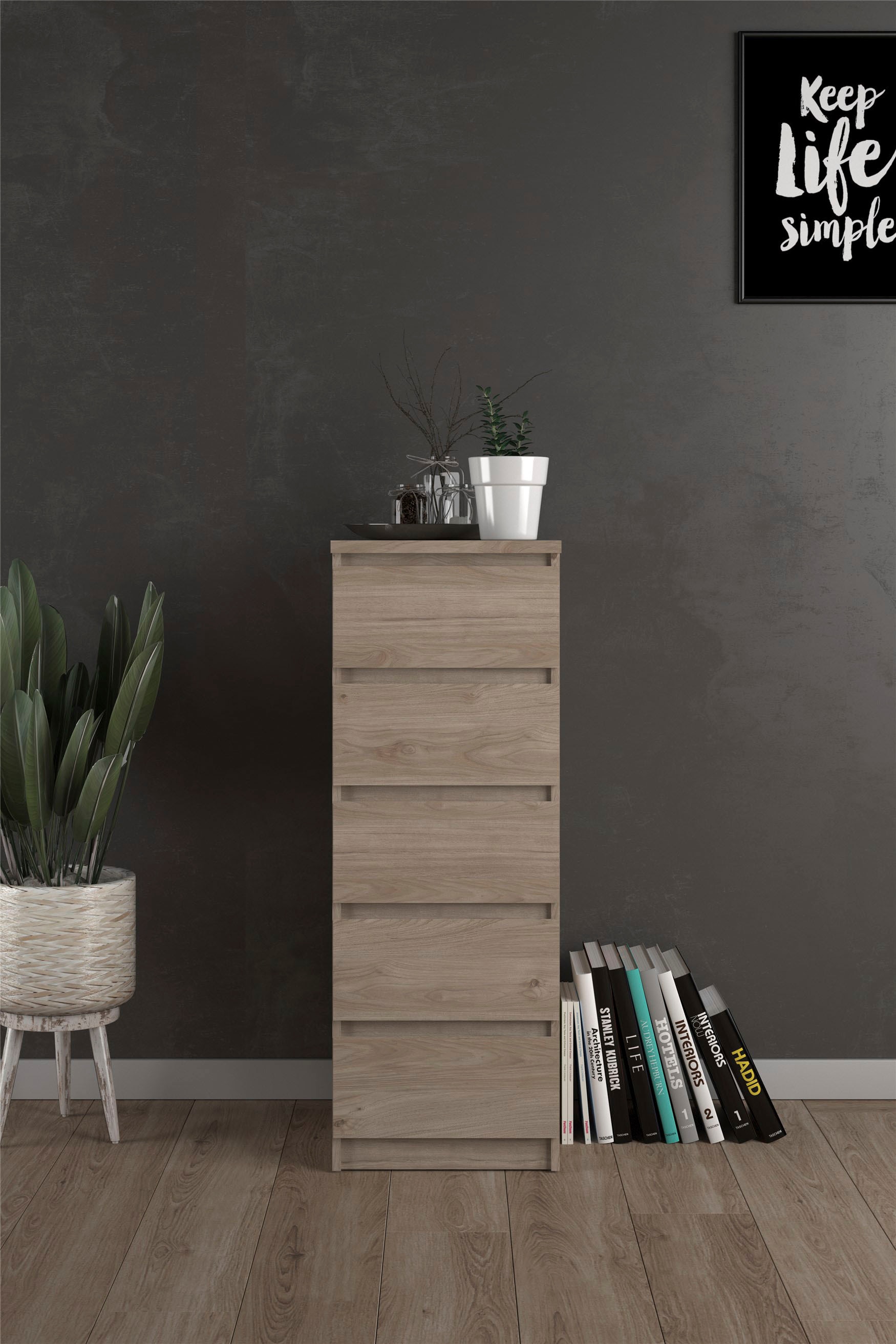 INOSIGN Highboard "Naia, Hochkommode, 5 Schubladen, Aufbewahrung, grifflose günstig online kaufen