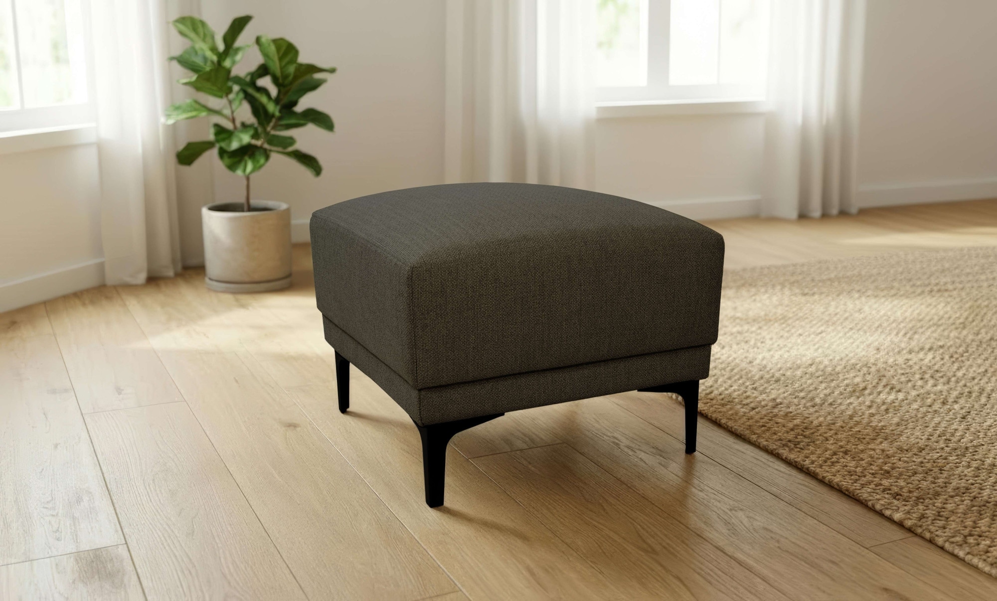 OTTO home Polsterhocker "Xander" 1 Stk. tlg. Breite 58 cm, Soft-Touch Chenille, schwarze Metallfüße
