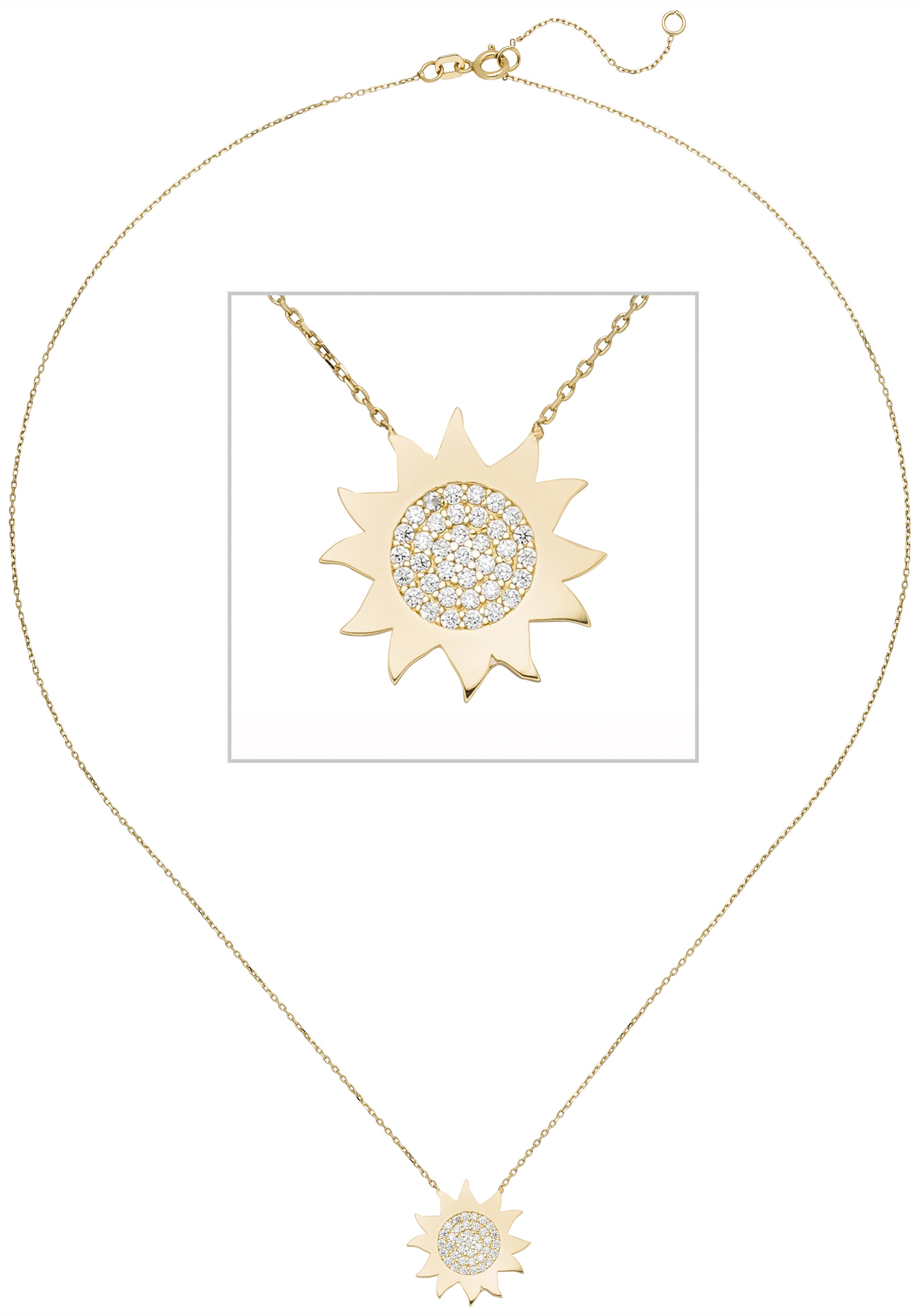 JOBO Kette mit Anhänger »Sonne«, 333 Gold mit 37 Zirkonia 44 cm