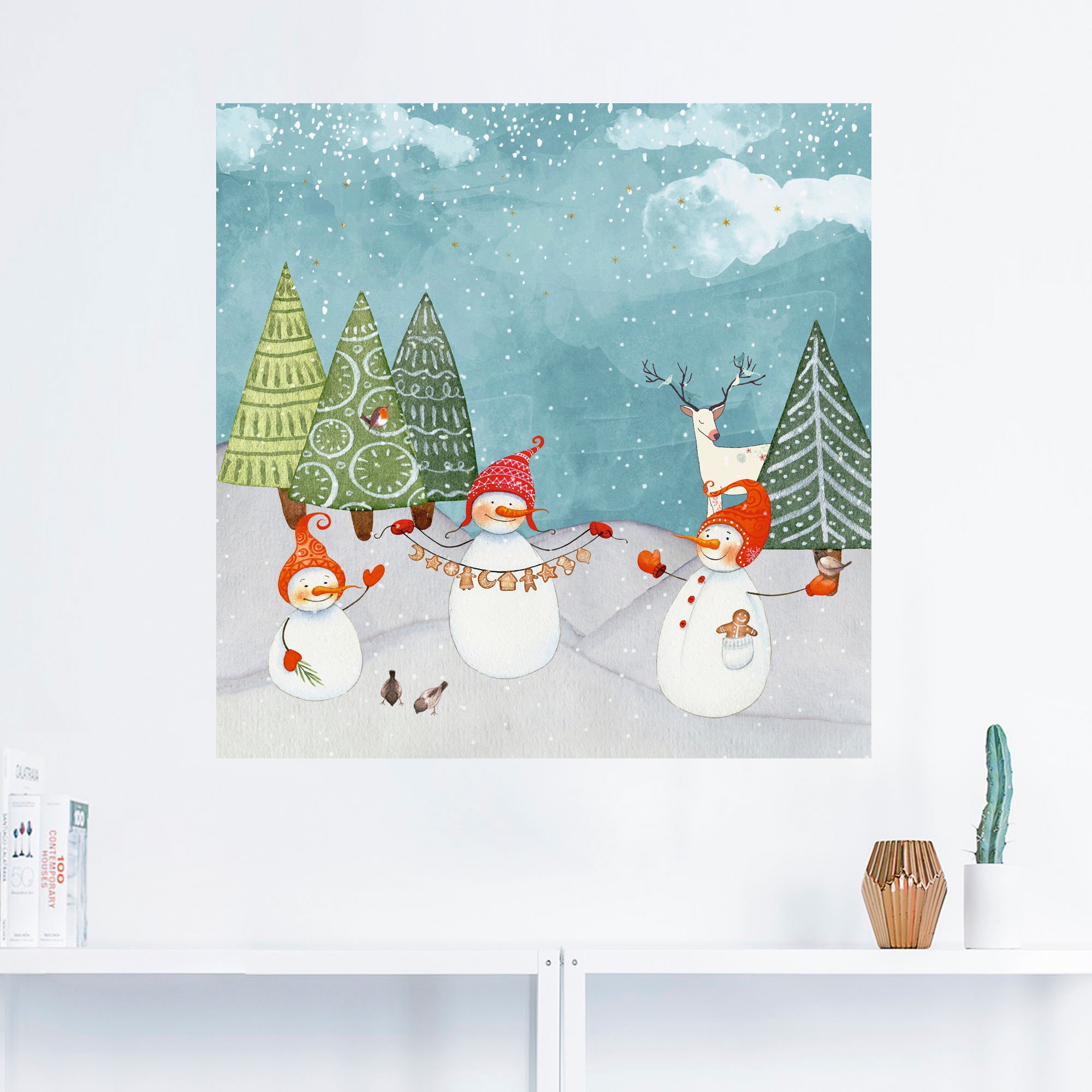 Artland Leinwandbild »Schneemänner und Tierfreunde«, Weihnachten, (1 St.), auf Keilrahmen gespannt