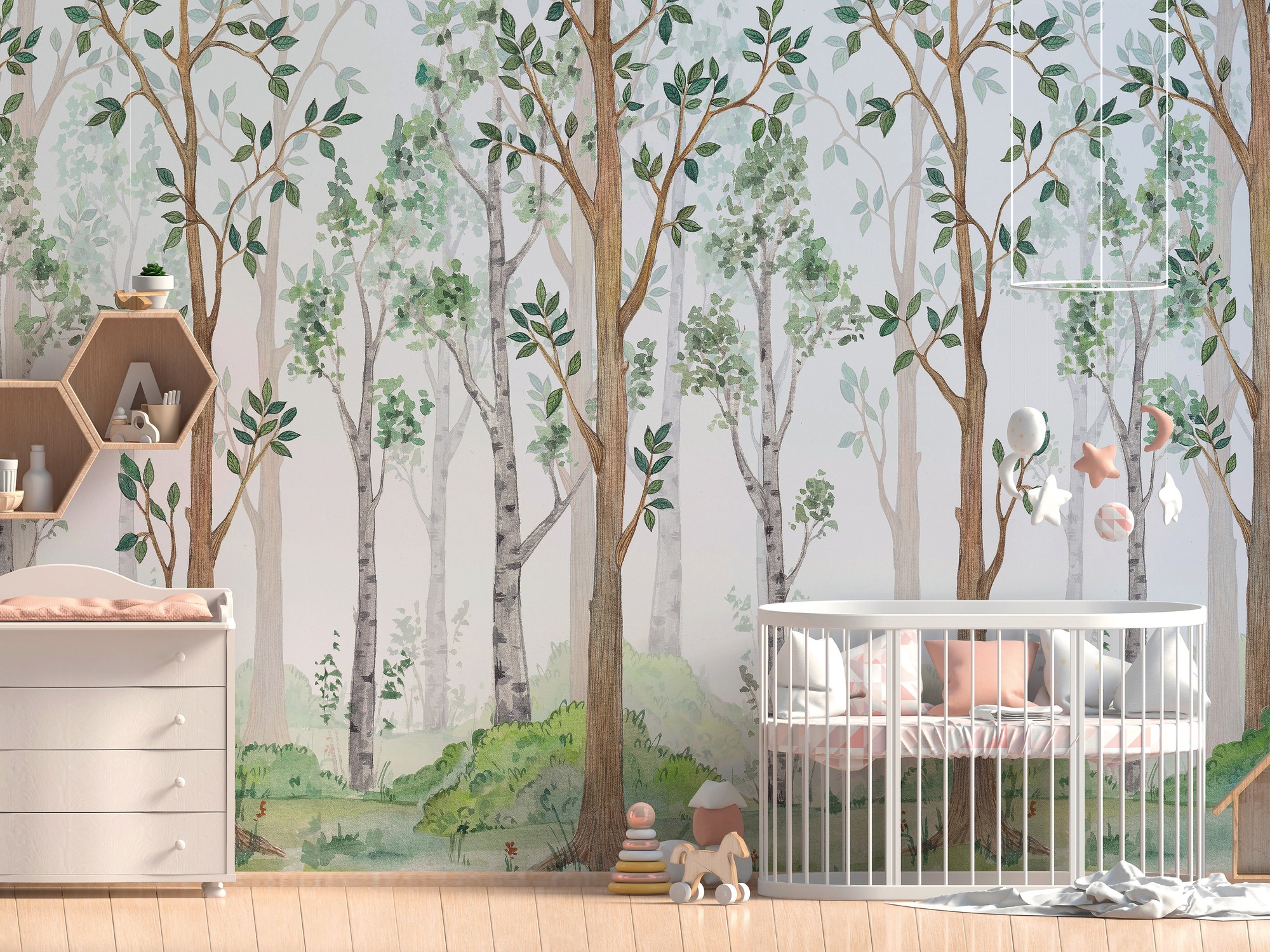 A.S. Création Vliestapete "Fototapete Wald Aquarell Grün Braun Kinderzimmer" matt strukturiert