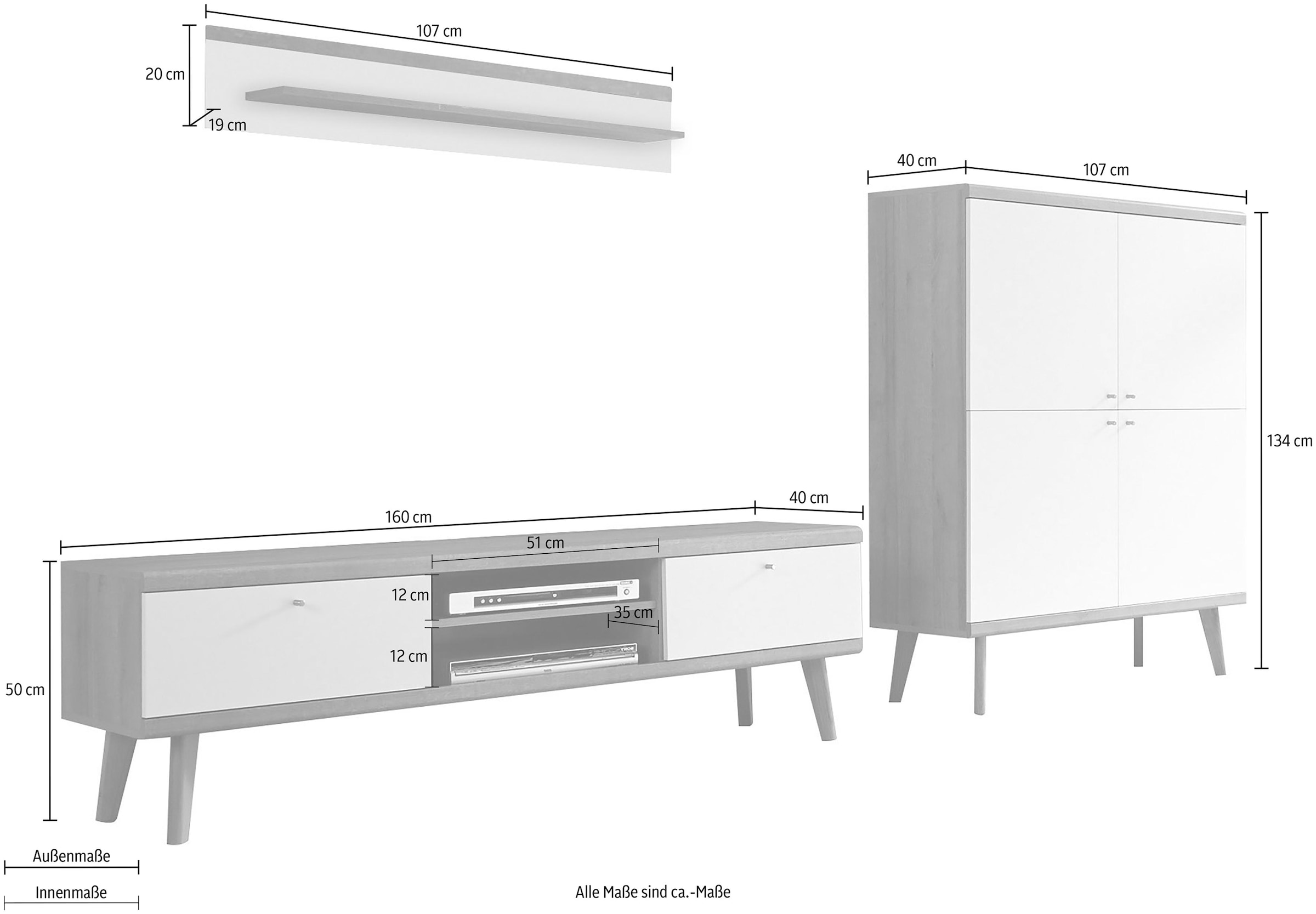 andas Wohnwand »Merle«, (Set, 3 St.)