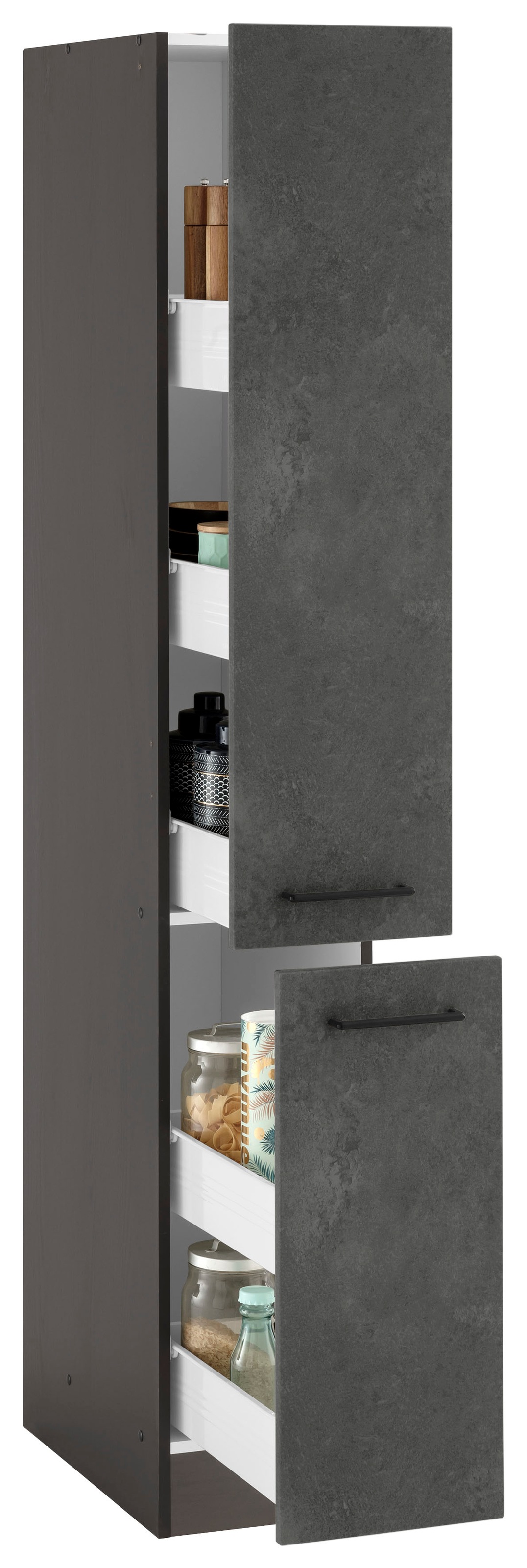 Thumbnail - KOCHSTATION Apothekerschrank "KS-Tulsa", 30 cm breit, 200 cm hoch, mit 2 Auszügen, Metallgriff, MDF Front