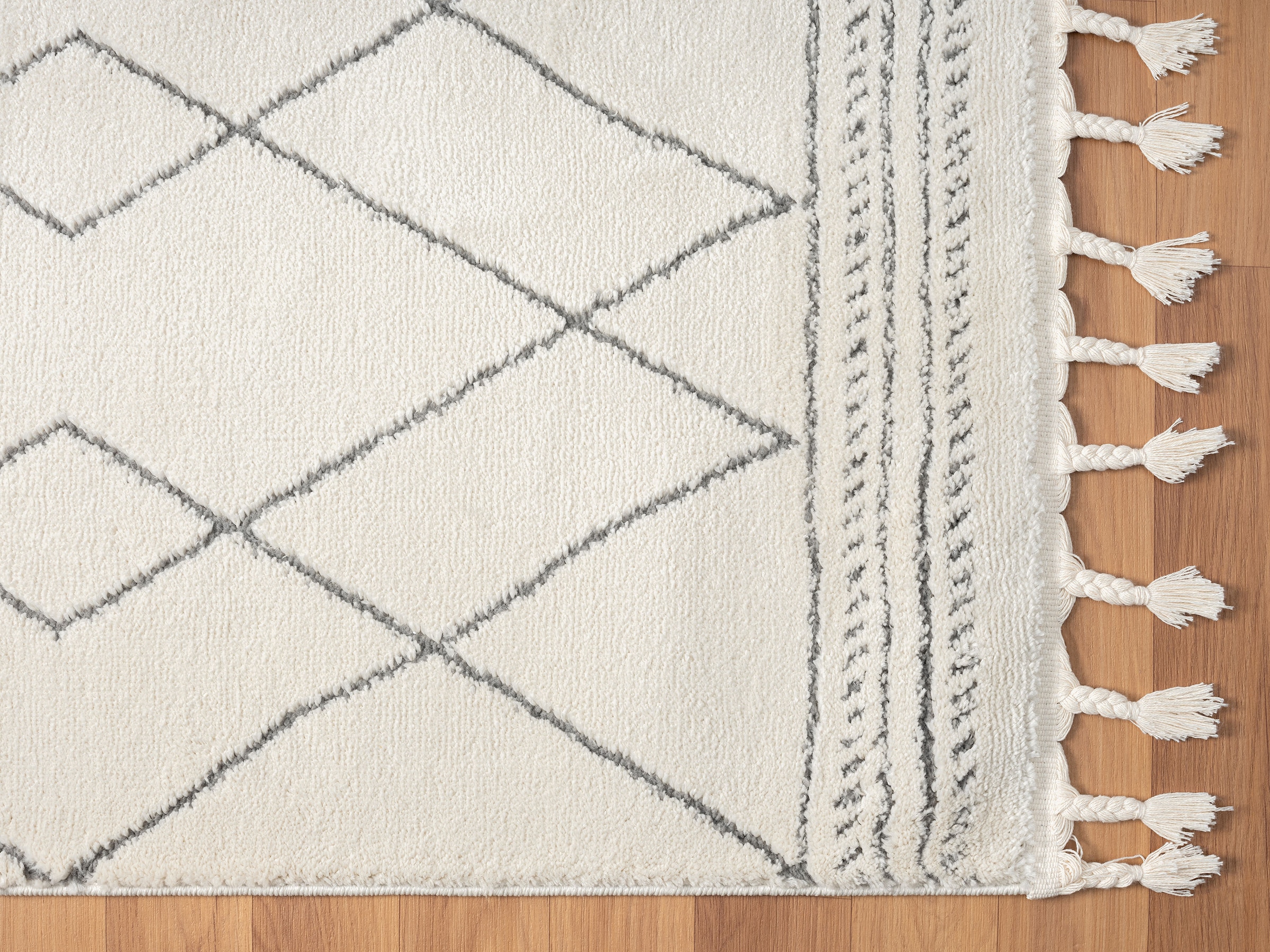 Myflair Möbel & Accessoires Hochflor-Läufer »Moroccan Design«, rechteckig, 24 mm Höhe, modern, marokkanisches Design, Rauten Muster, weich, mit Fransen