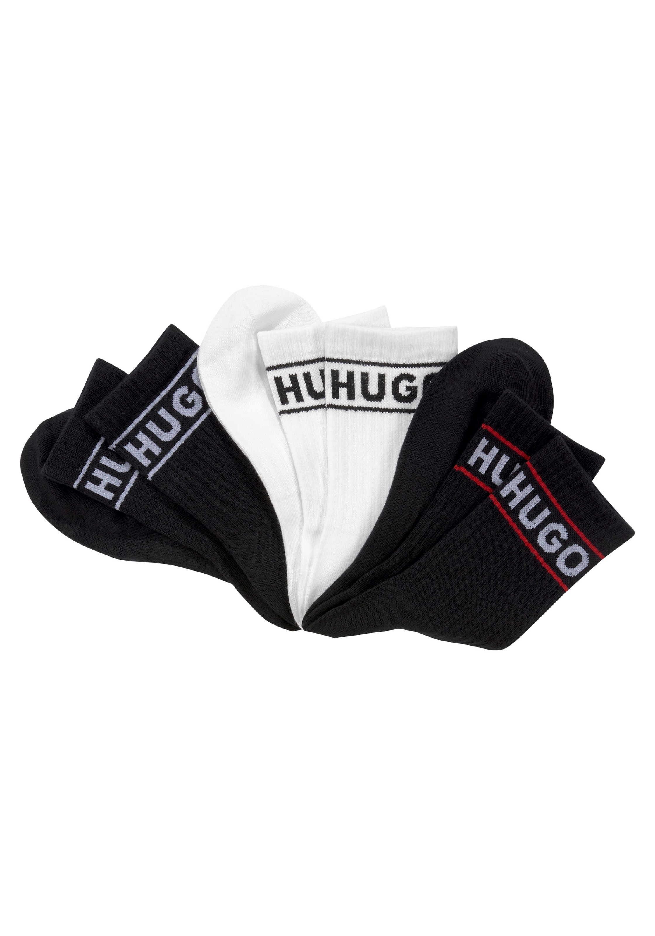 HUGO Underwear Freizeitsocken "3P QSRIB SPORTY CC W", (Packung, 3 Paar, 3er), mit kontrastfarbenem Logodetail