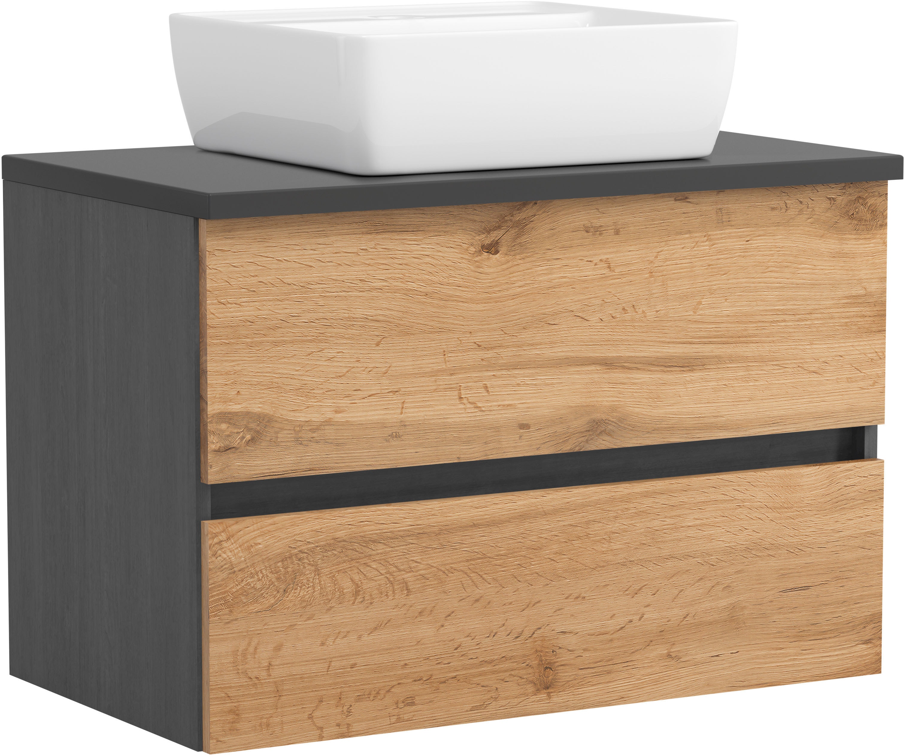 OTTO home "BOZEN, Aufsatz-Waschtisch mit Keramkbecken" Aufsatz-Keramkibecken, grifflose Front