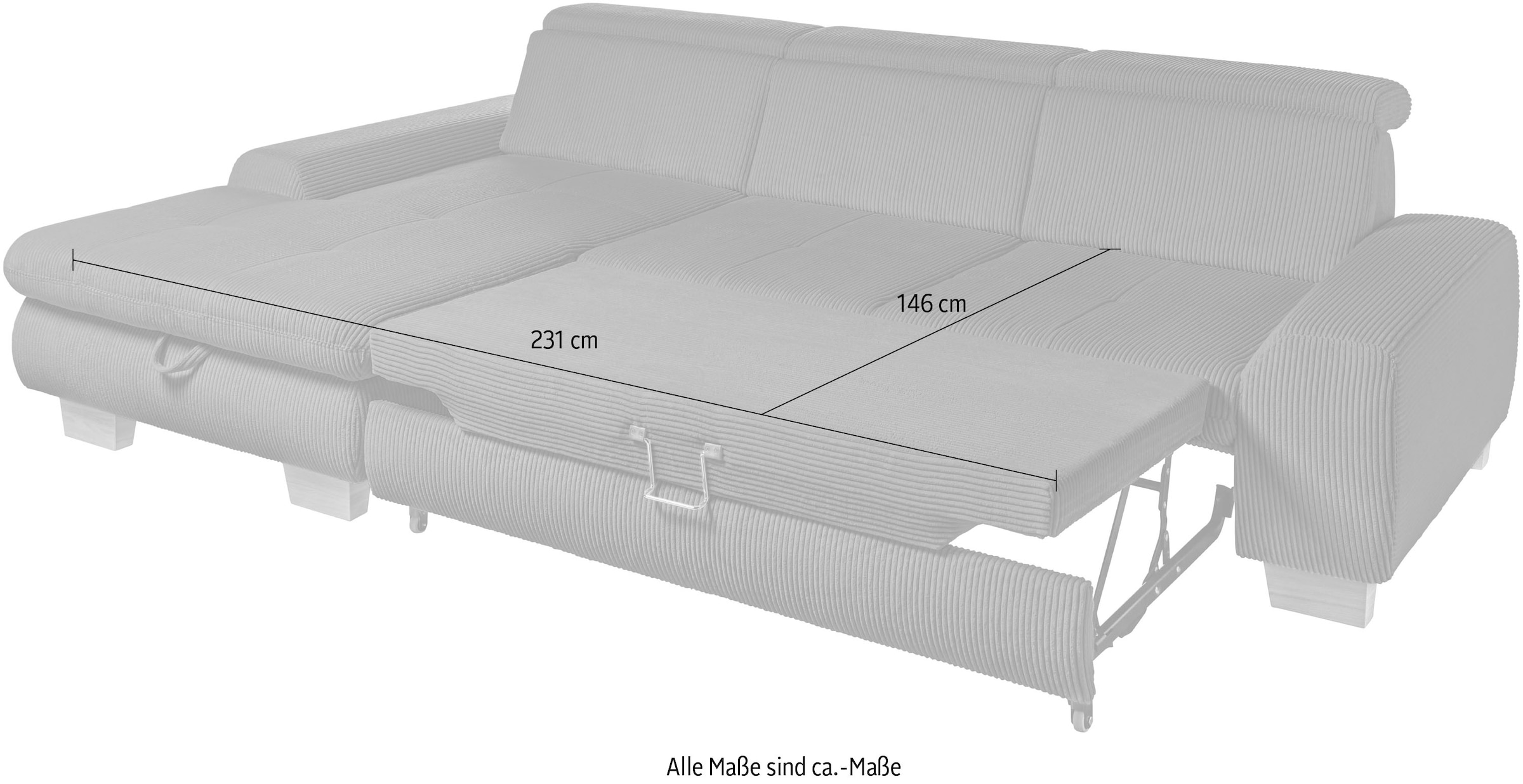 set one by Musterring Ecksofa »SO 3400«, mit Canape und verschiedenen Funktionen, Kaltschaum, B307 x T195 cm