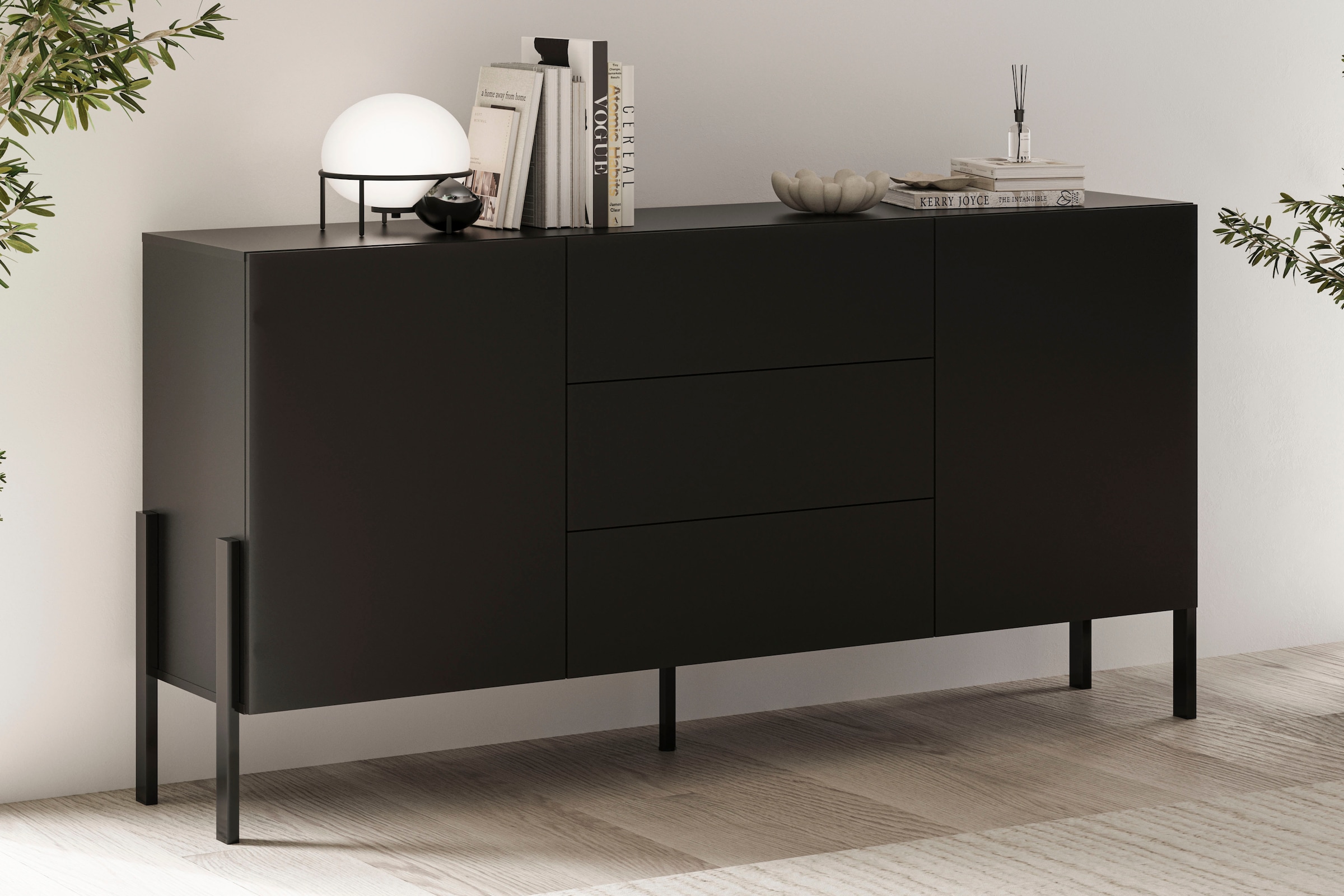 OTTO home Sideboard "Jukon, Breite 150 bzw.180 cm, moderne grifflose Kommode" Schubladenschrank 2 Türen/3 Schubkästen, push-to-open-Funktion