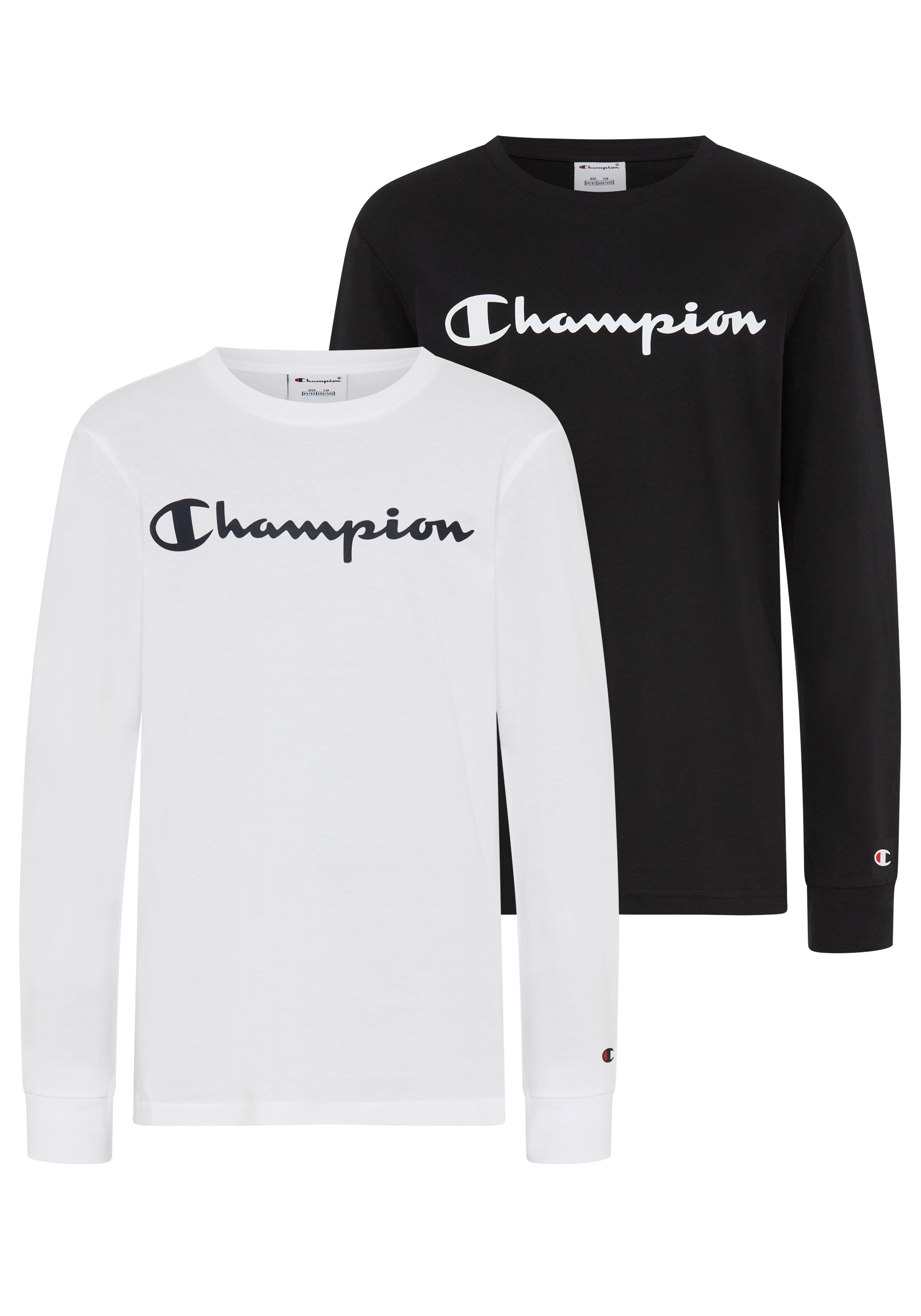 Champion Langarmshirt Packung, 2 im Doppelpack, mit Rundhalsausschnitt, sportlich, aus Baumwolle