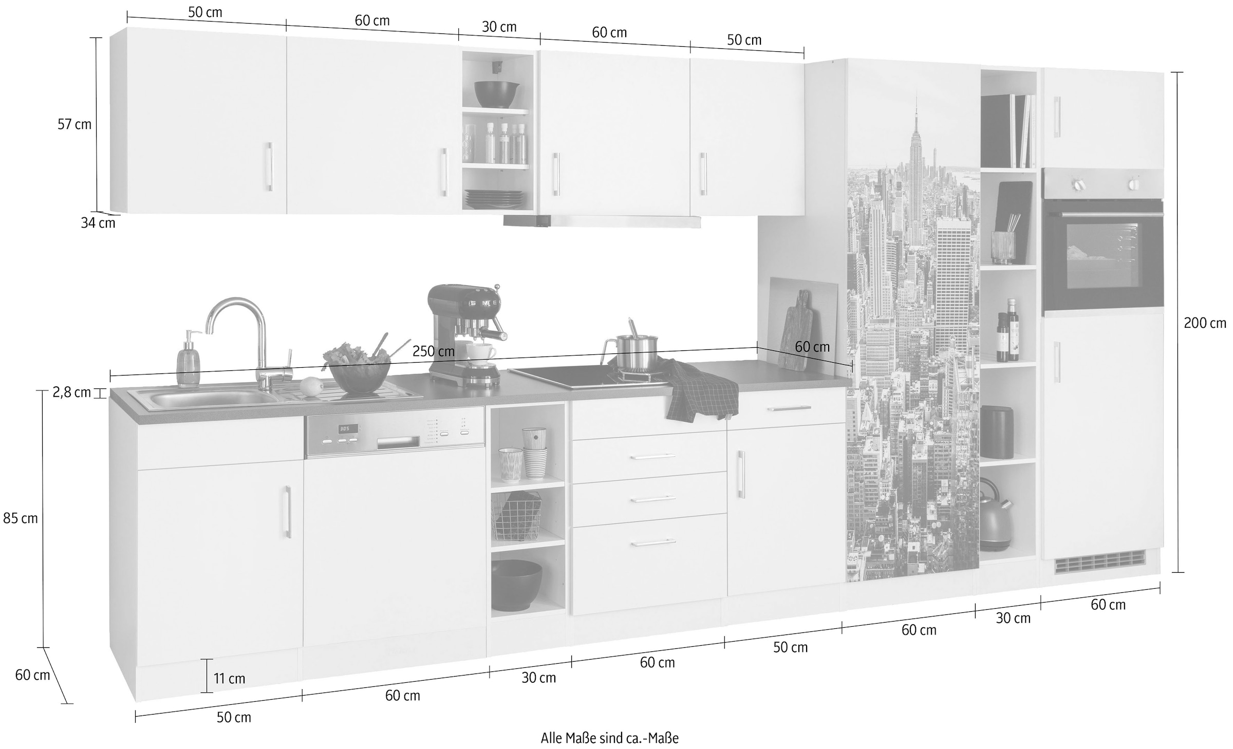 KOCHSTATION Küchenzeile »KS-Paris«, mit E-Geräten, Breite 400 cm