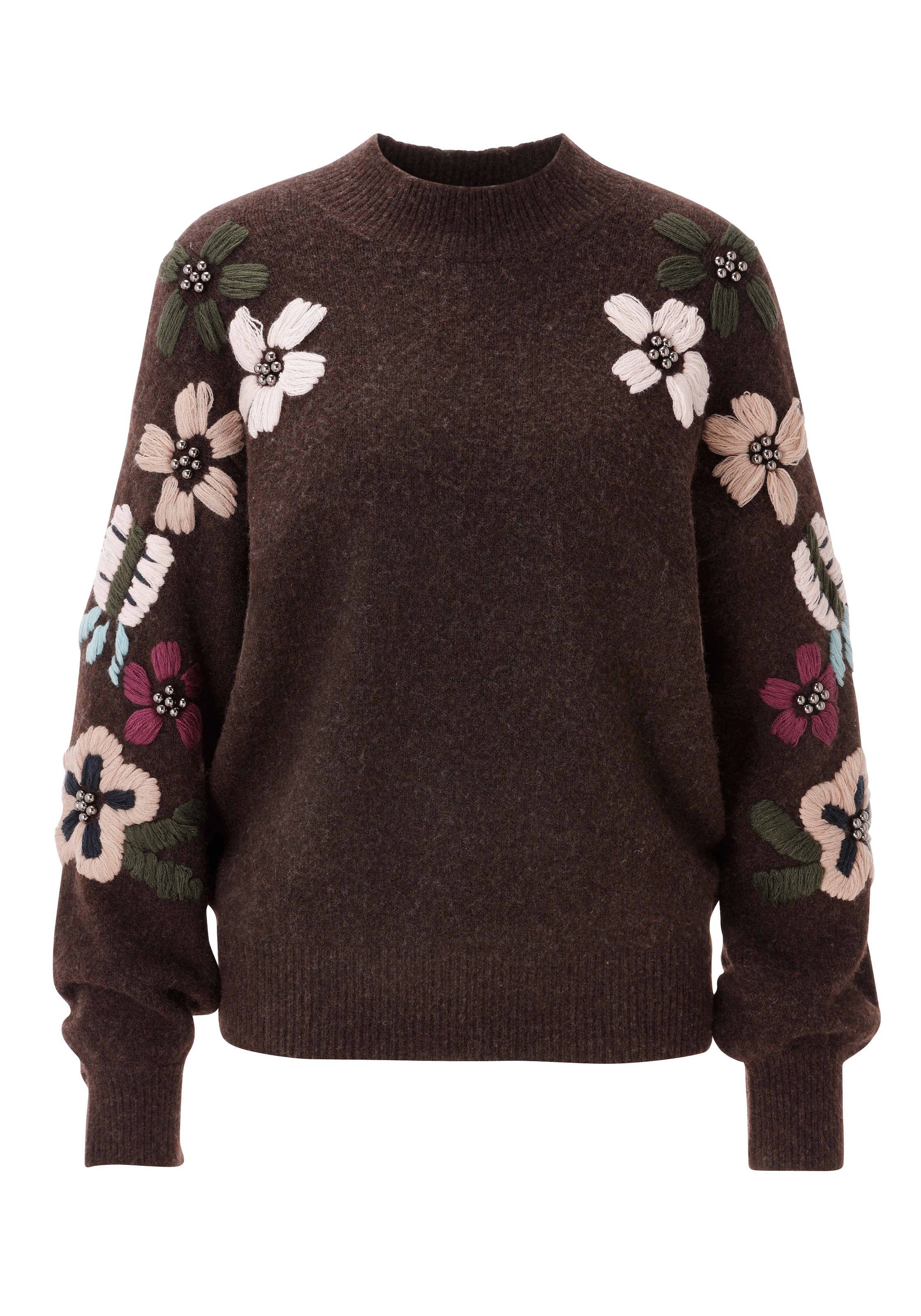 Aniston CASUAL Strickpullover mit handbestickten Blüten und Zierperlen - NEUE KOLLEKTION