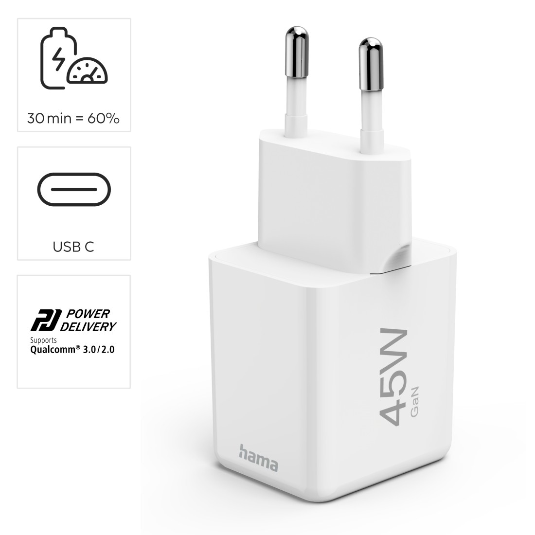 Hama Schnelllade-Gerät »Schnellladegerät (USB-C, PD/QC, extraklein 3,8 x 3,0 x 3,6 cm, 45 W)«, (1 St.)