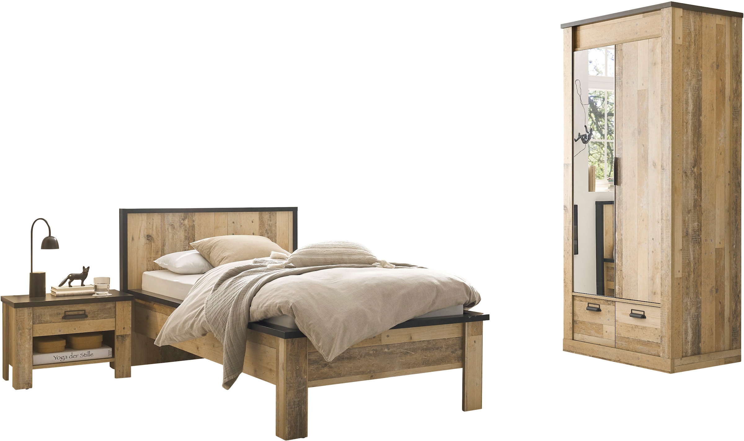 Schlafzimmer-Set »SHERWOOD«, (3 tlg.), Liegefläche 90x200cm, Schrank 2-trg. 93cm breit