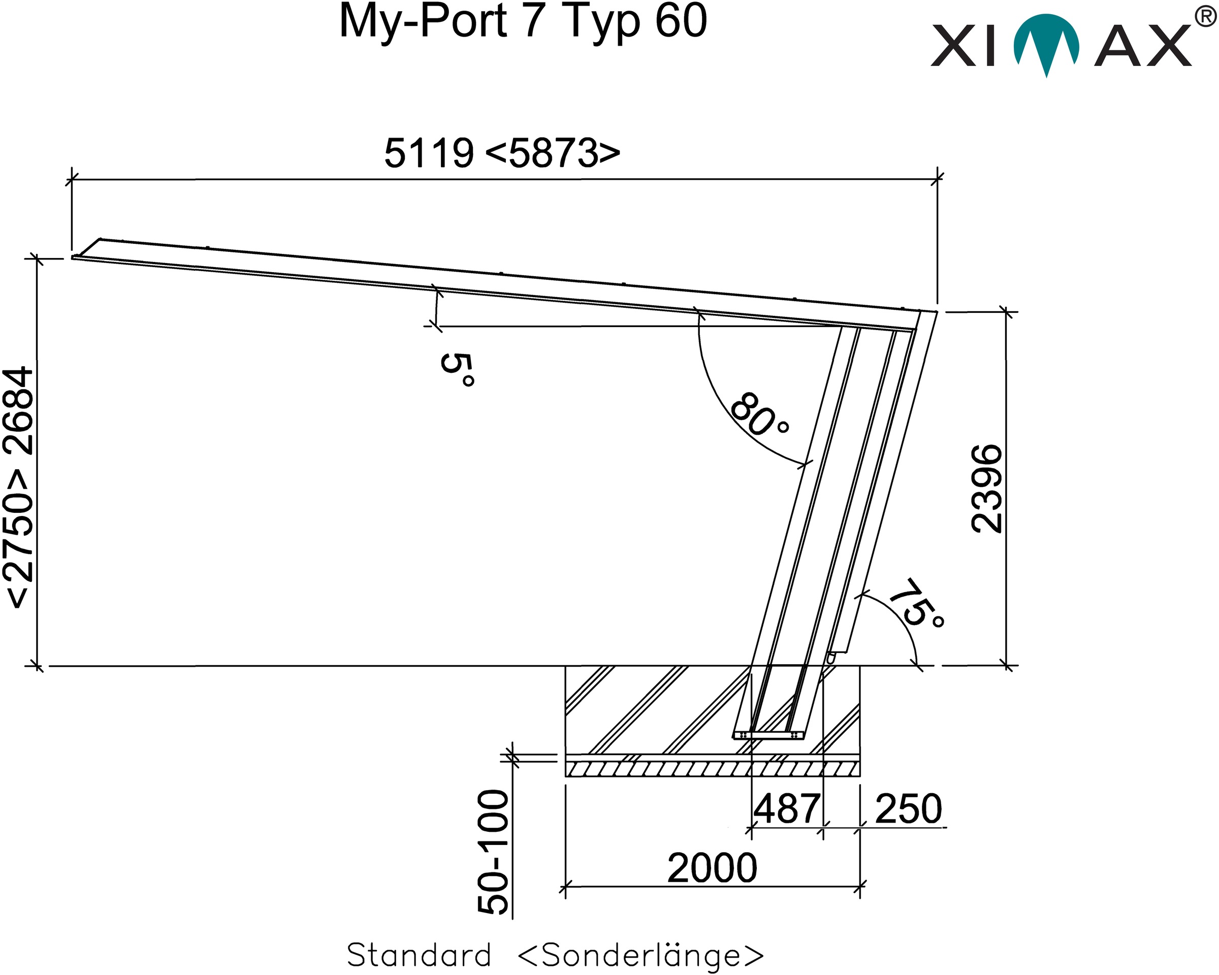 Ximax Einzelcarport »My-Port 7 Typ 2751 Typ 60 Standard«, Aluminium, 209 cm,  edelstahlfarben-schwarz, Aluminium, Edelstahl-Look/schwarz auf Raten | BAUR
