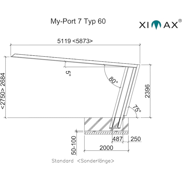Ximax Einzelcarport »My-Port 7 Typ 2751 Typ 60 Standard«, Aluminium, 209 cm,  edelstahlfarben-schwarz, Aluminium, Edelstahl-Look/schwarz auf Raten | BAUR
