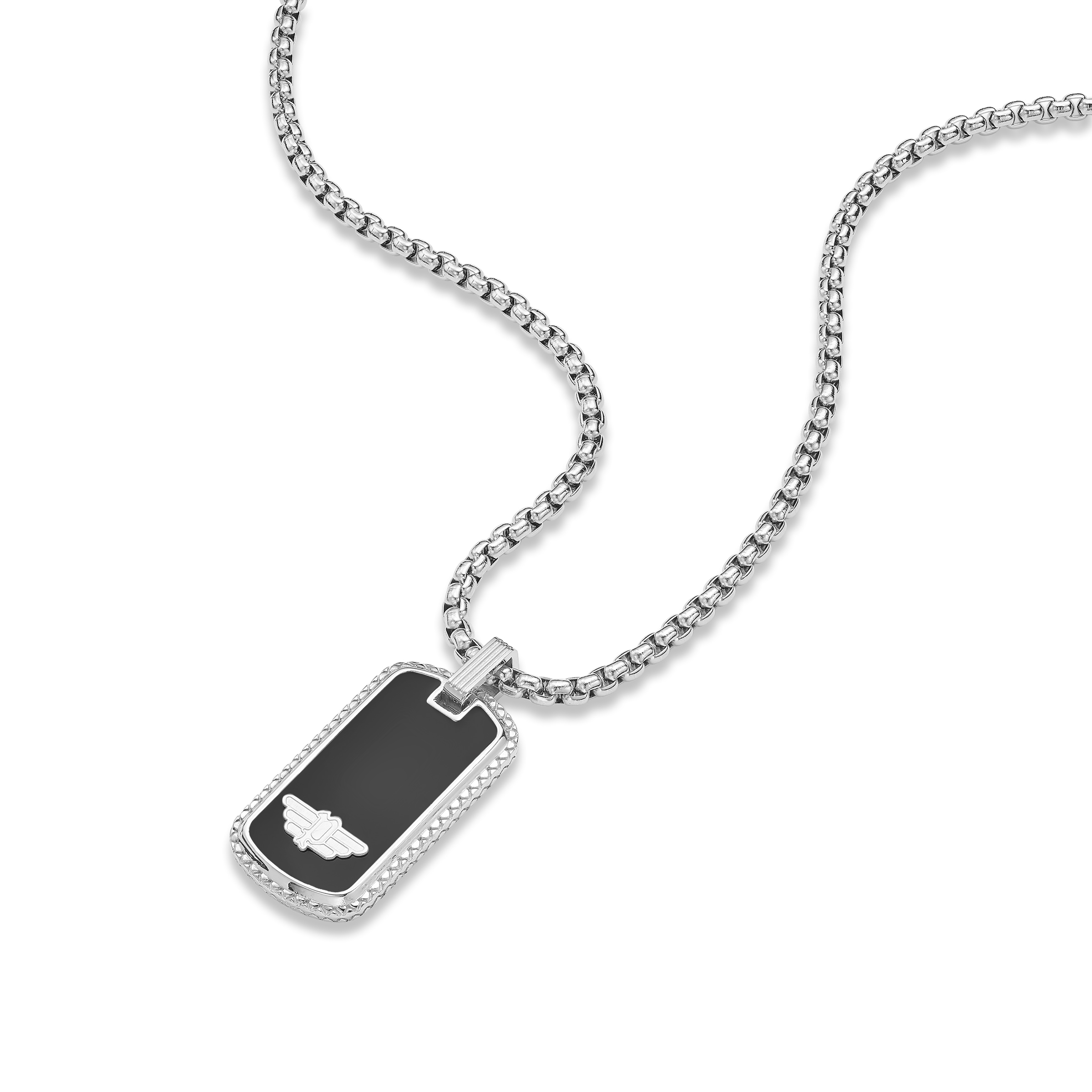 "Kette mit Anhänger POLICE ""Stamp Dog Tag"", schwarz (edelstahlfarben, schwarz), Halsketten, Herren, Edelstahl, L: 55 B: 3,5mm, B:3,5mm"