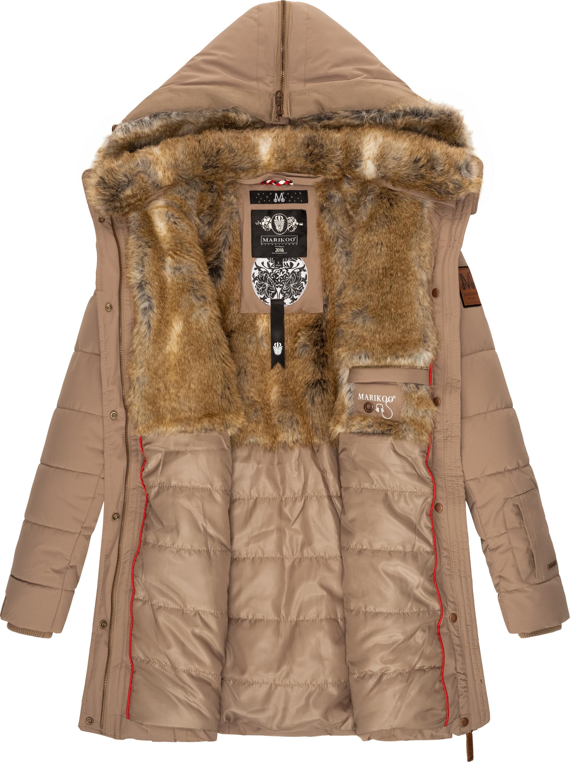 Thumbnail - Marikoo Wintermantel "Lieblings Jacke", stylischer Winter Steppmantel m. Kunstpelz-Kapuze