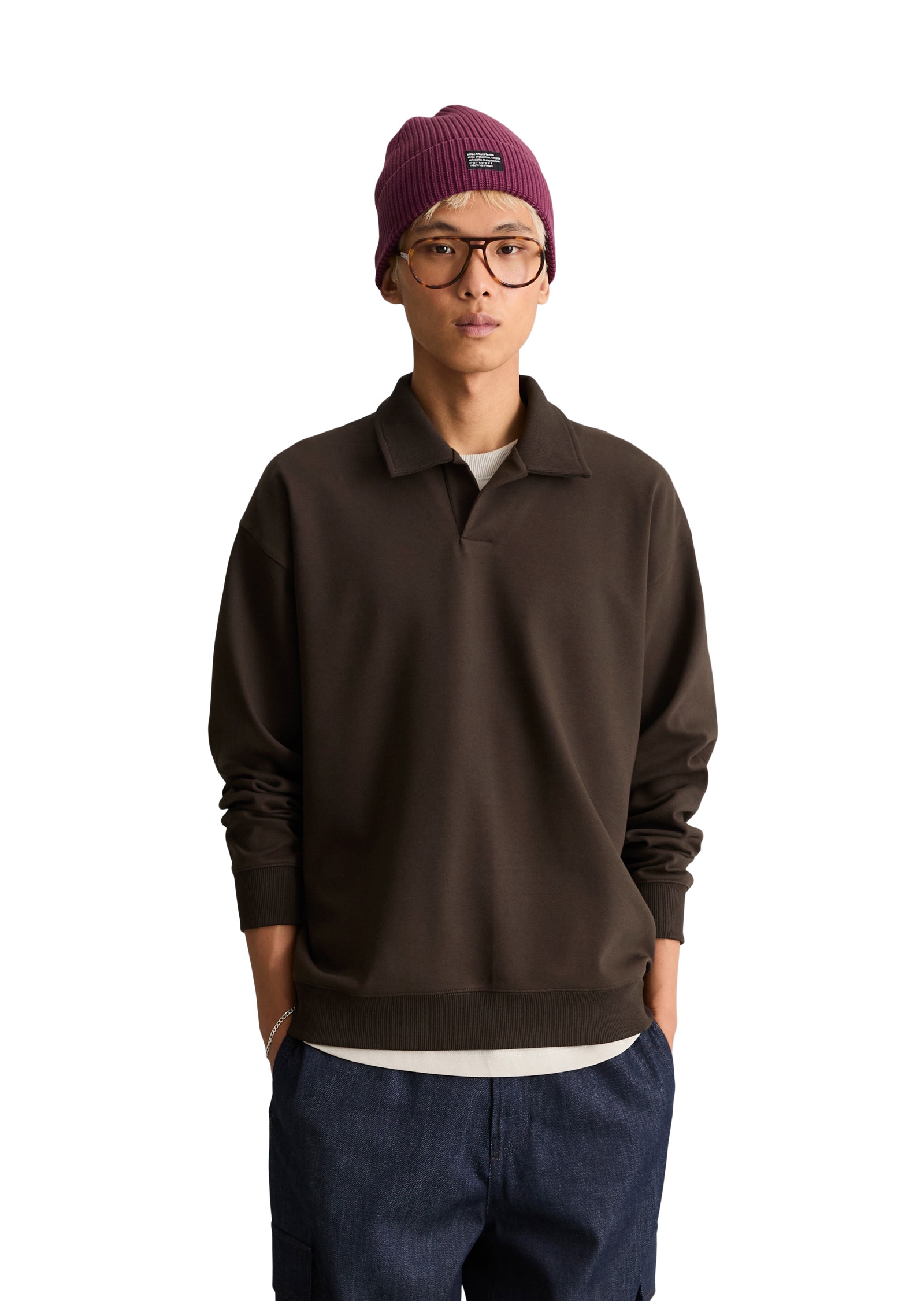 Marc OPolo DENIM Langarm-Poloshirt "aus schwerem Interlock Jersey"