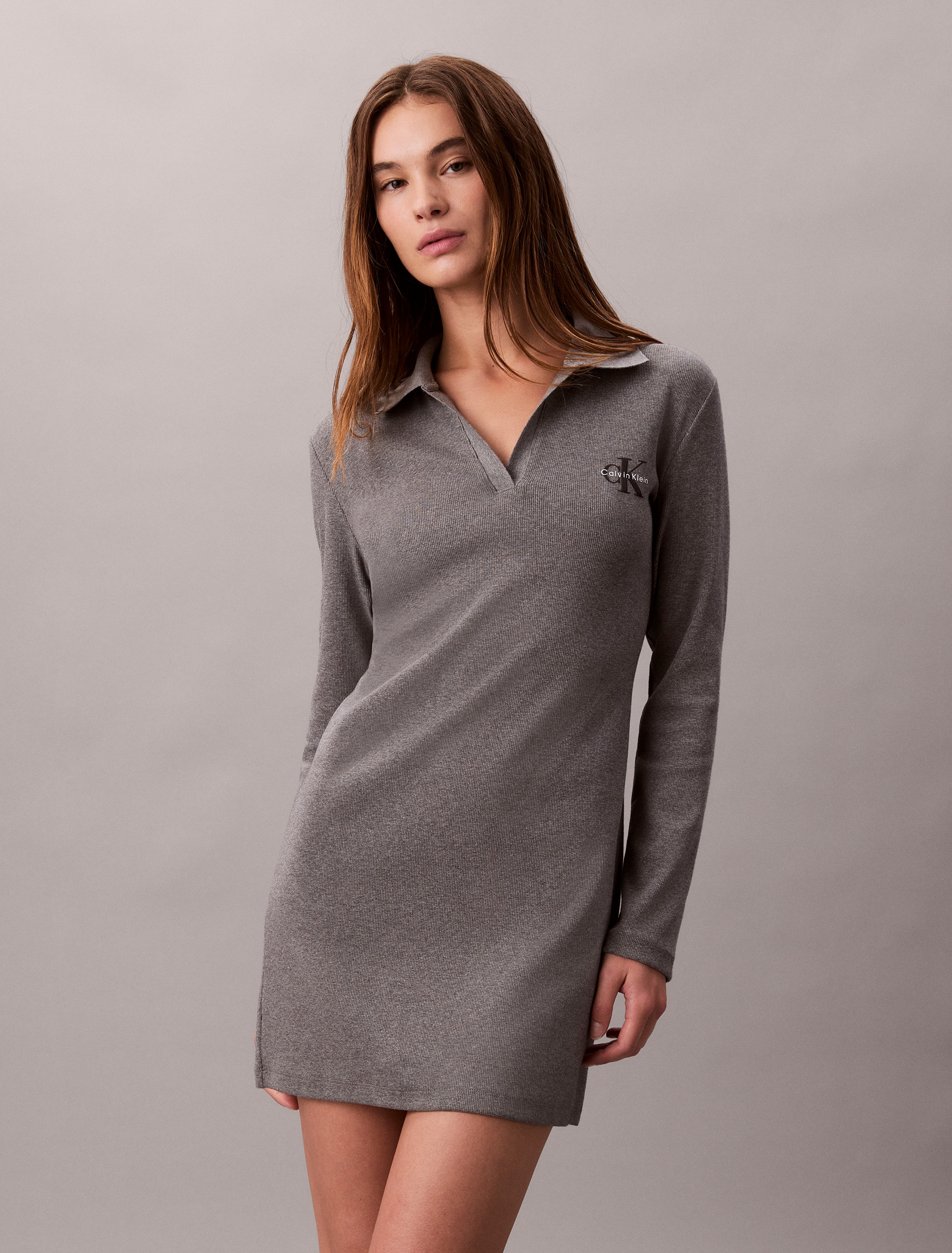 Calvin Klein Jeans Minikleid "LS MONOLOGO RIB POLO MINI DRESS", Polokragen, günstig online kaufen
