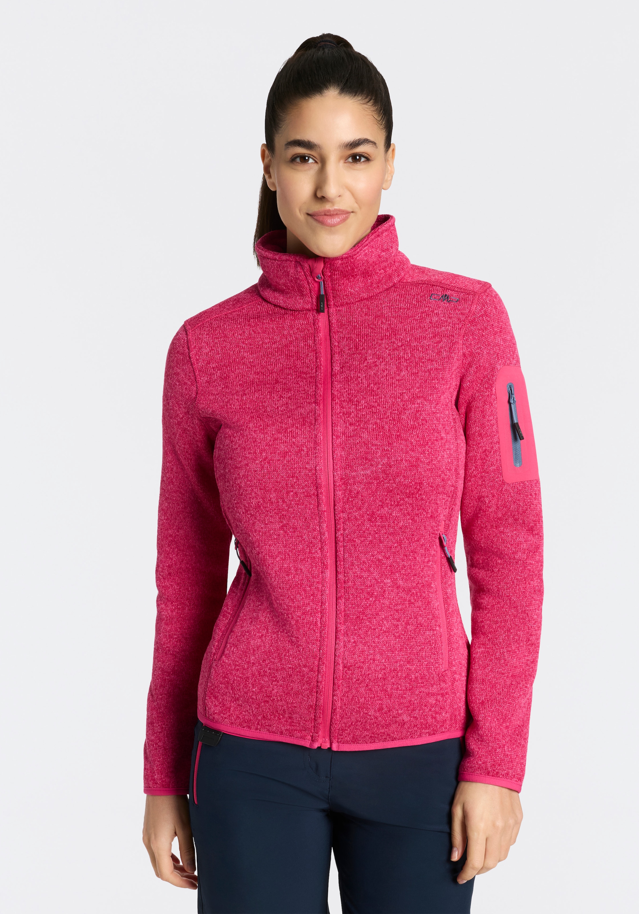 CMP Strickfleecejacke "KNITTED MELANGE FLEECE WOMAN JACKET" mit Reißverschluss, wasserabweisend, windabweisend, wärmeisolierend
