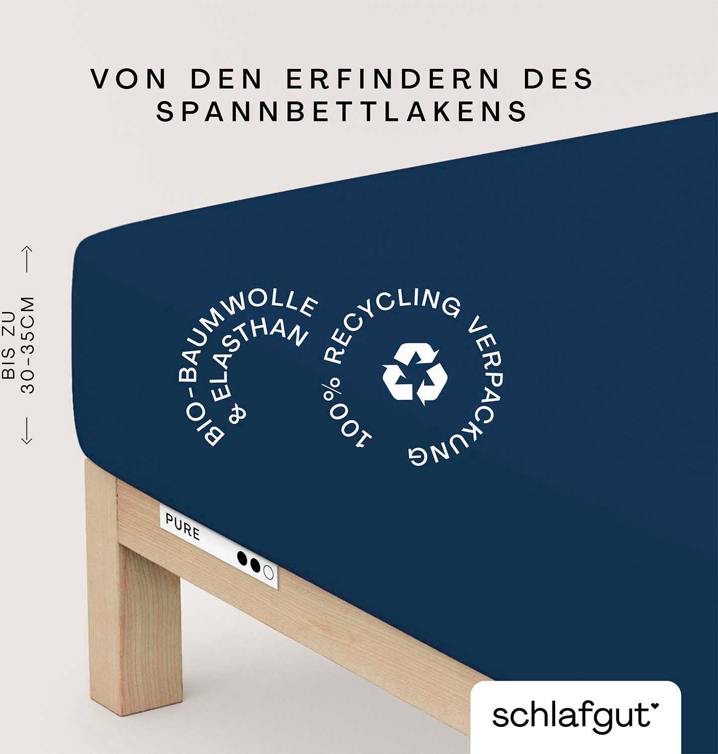 Schlafgut Spannbettlaken "PURE Bio-Baumwolle mit Elasthan, 170 g/m², Bettlaken, Spannbetttuch" PREMIUM Laken für Matratzen bis 30cm Höhe, dehnbar blickdicht, straff