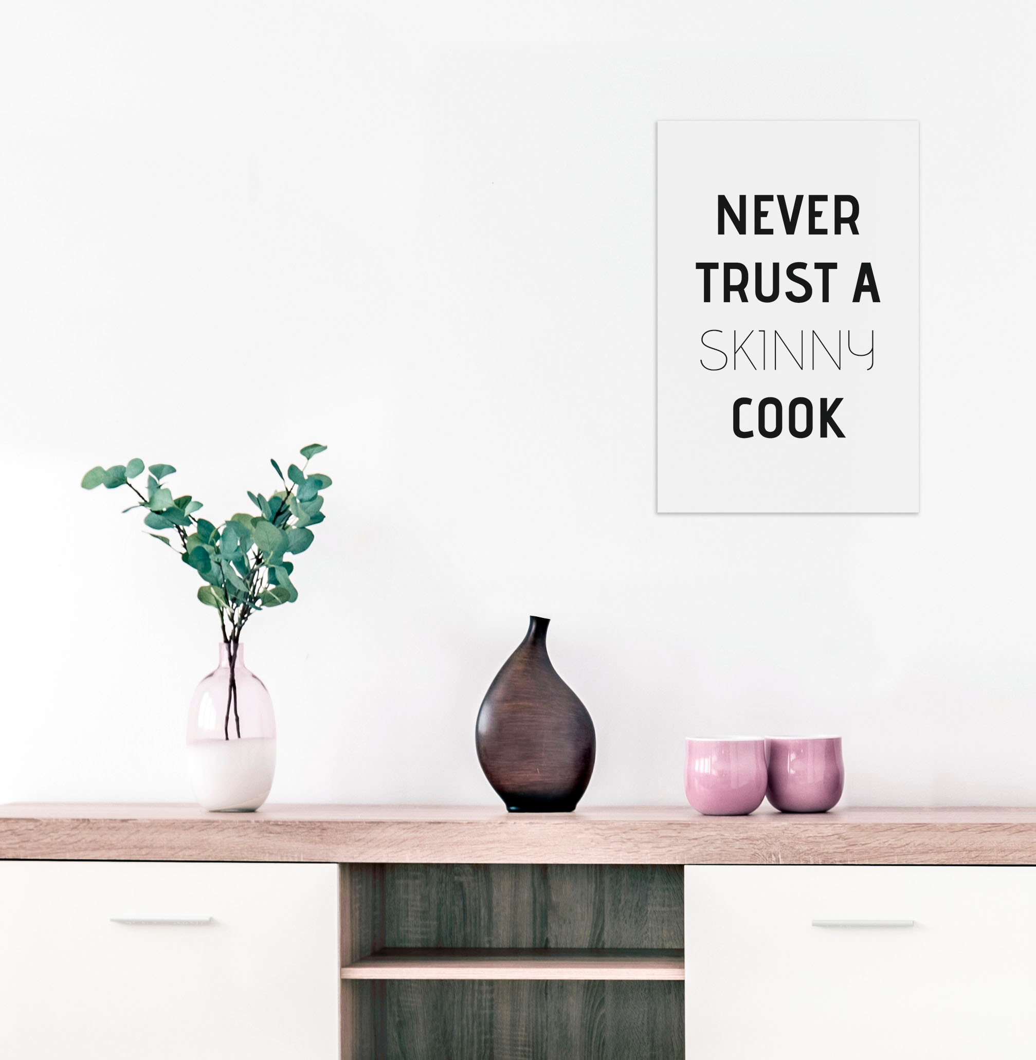 queence Wanddekoobjekt »Never trust a skinny cook«, Schriftzug auf Stahlblech